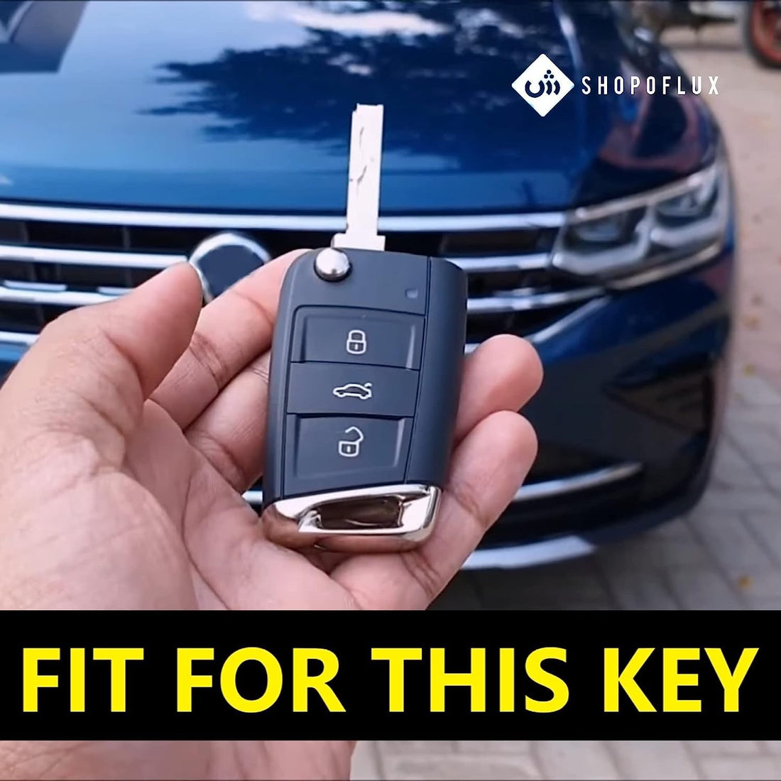 SHOPOFLUX Metal Key Cover Compatible for Skoda & Volkswagen Cars Kylaq | Slavia | Kushaq | Octavia | Virtus | Taigun | Tiguan | T Roc 3 Button Flip Key (Leather Black Brown) Shopoflux
