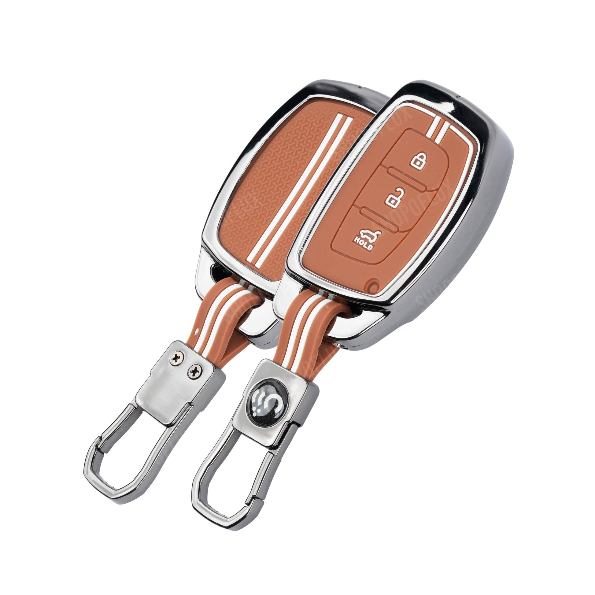 SHOPOFLUX Metal Key Cover for Hyundai Grand i10 NIOS Asta | Venue | i20 | Aura | Exter | Creta | Elantra 3 Button Smart Key Only (Brown Silicone) Shopoflux