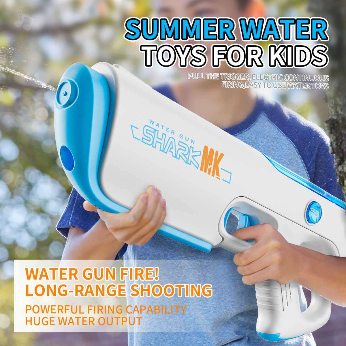 SHOPOFLUX Electric Water Gun Toy with Automatic Water Absorption, 25Ft High-Pressure Range, Rechargeable Battery, Self-Filling, Ideal for Pool & Beach Outdoor Fun