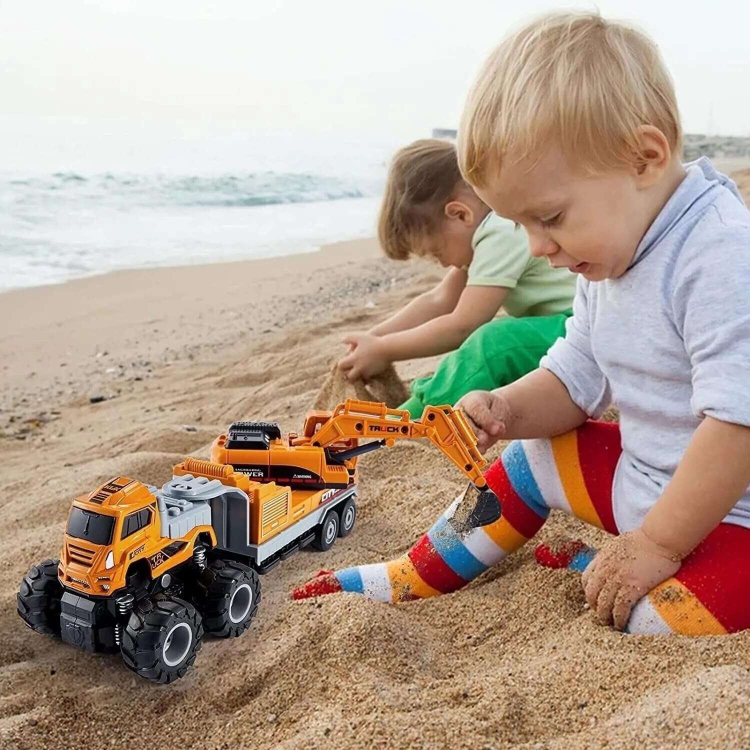 SHOPOFLUX Diecast Excavator Truck Toy | Durable Alloy Construction Bulldozer Toy | Friction-Powered 1:43 Scale Truck for Kids | Realistic Play and Collectible Model | Unbreakable ABS Design
