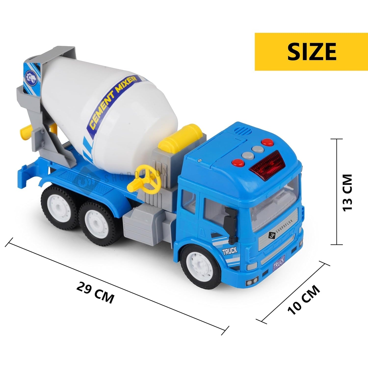 SHOPOFLUX Construction Cement Mixer Truck Toy with Light & Sound, Friction Powered Push and Go Truck Toys for Kids, Boys and Girls Aged 3+ Year Cement Mixer