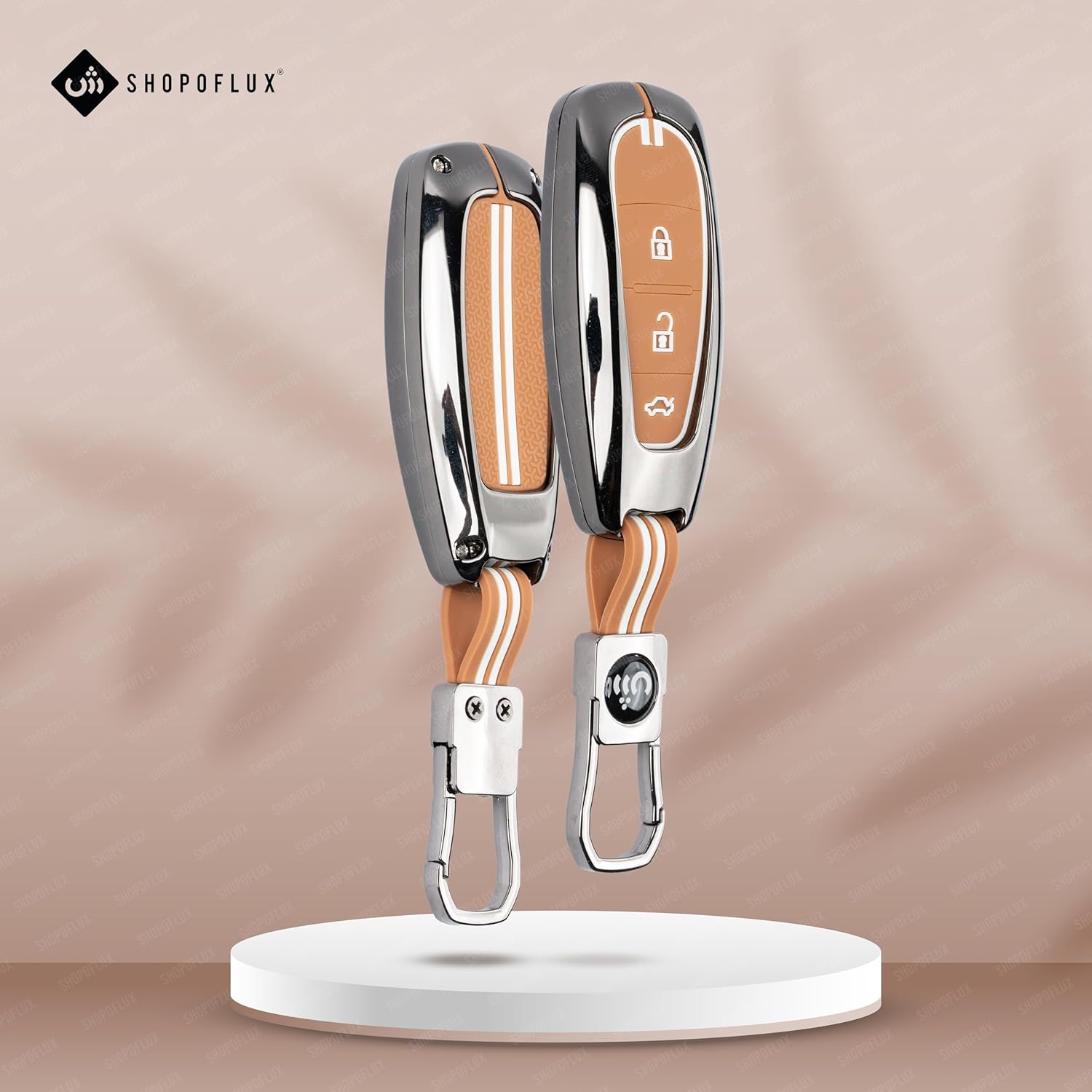 SHOPOFLUX Metal Key Cover Compatible with Baleno, Breeza, S Cross, Ciaz, Swift 3 Button Smart Key (Metal Brown Silicone) Shopoflux