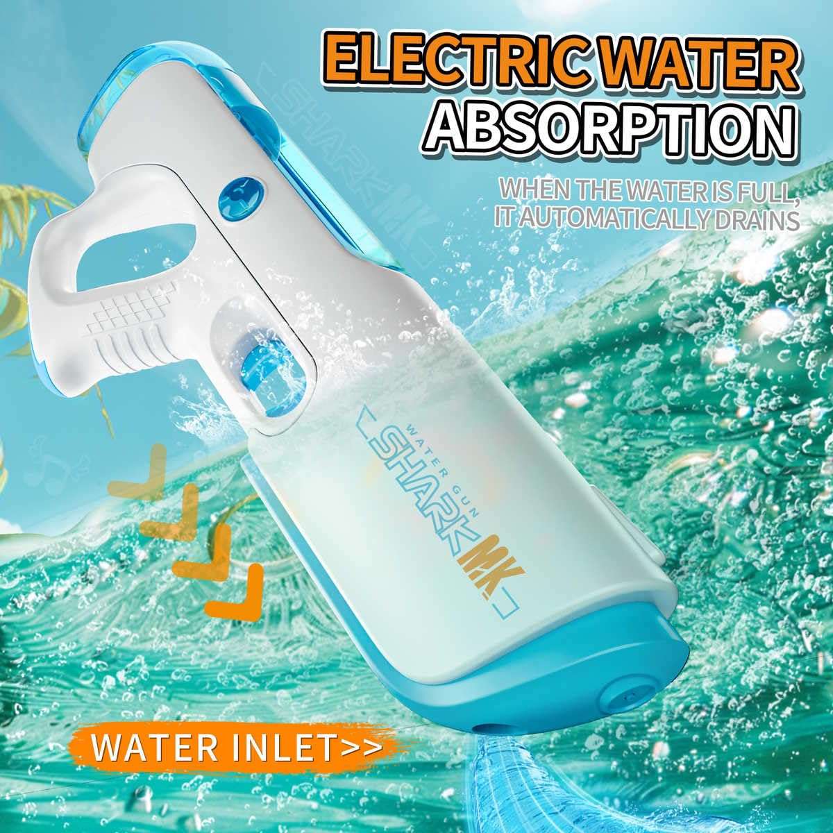 SHOPOFLUX Electric Water Gun Toy with Automatic Water Absorption, 25Ft High-Pressure Range, Rechargeable Battery, Self-Filling, Ideal for Pool & Beach Outdoor Fun