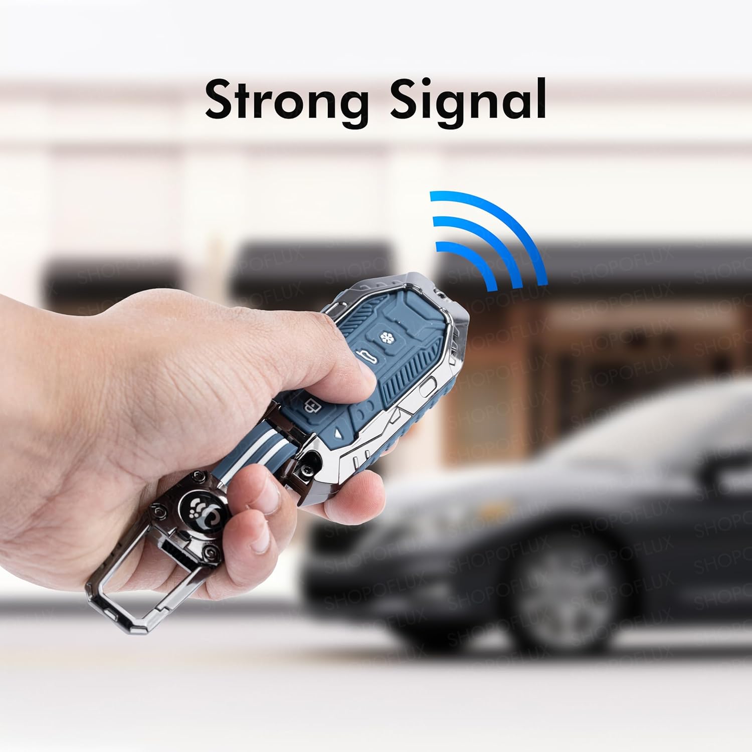 SHOPOFLUX Metal Key Cover Compatible with Mahindra BE 6, XEV 9 EV, XUV 7XO Smart Key (Metal Blue Silicone) Shopoflux