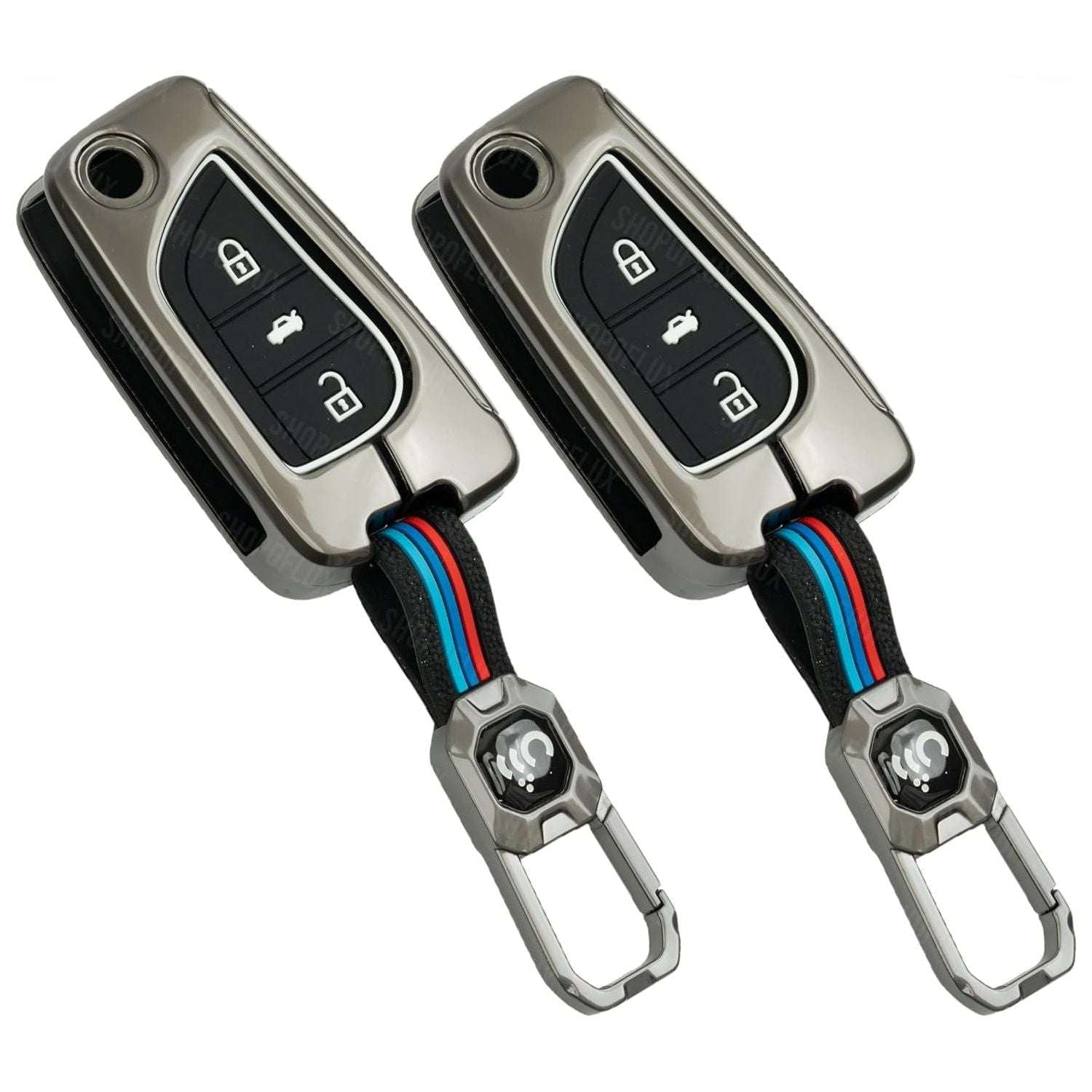 SHOPOFLUX Metal Key Cover Compatible for Toyota Innova Crysta | Corolla Altis 3 Button Flip Key