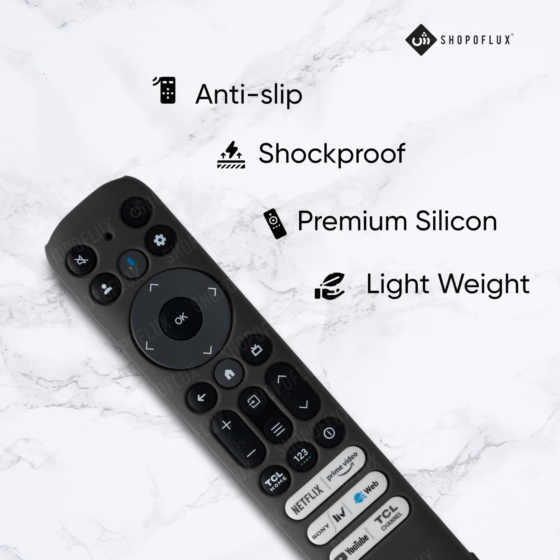 SHOPOFLUX Silicone TV Remote Cover Case Compatible with TCL Tv Remote RC802NU1 / IFFALCON Smart LED TV Protective Cover (Black) Shopoflux