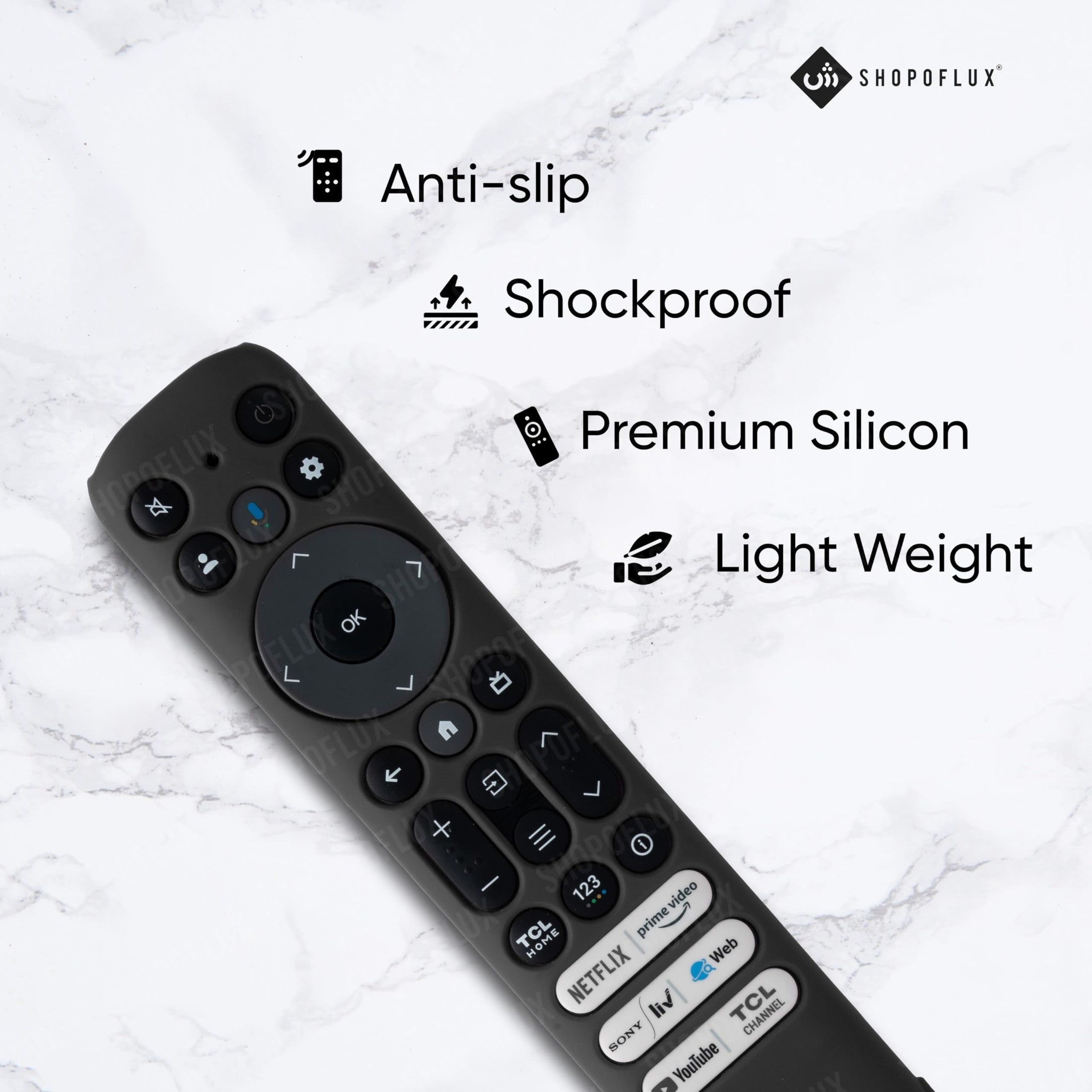 SHOPOFLUX Silicone TV Remote Cover Case Compatible with TCL Tv Remote RC802NU1 / IFFALCON Smart LED TV Protective Cover (Black) Shopoflux