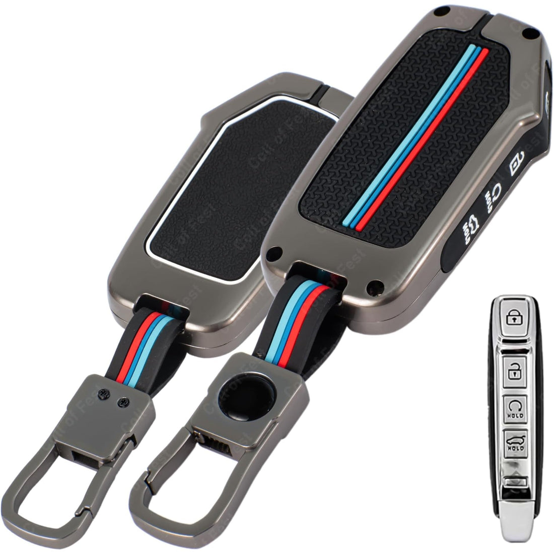 SHOPOFLUX Metal Key Cover Compatible with Kia Seltos2025 HTE,syros 3 Button Flip Key Black