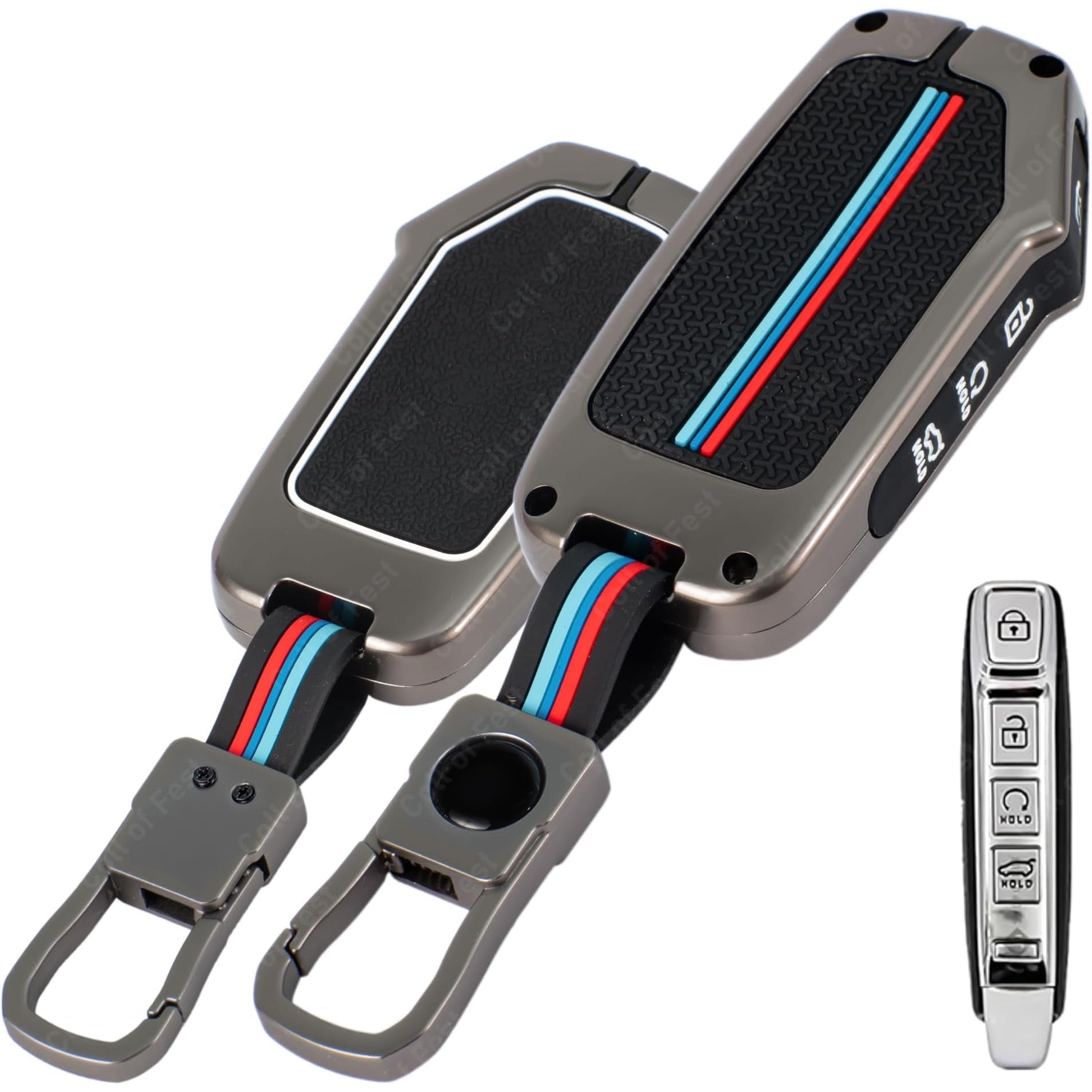 SHOPOFLUX Metal Key Cover Compatible with Kia Seltos2025 HTE,syros 3 Button Flip Key Black