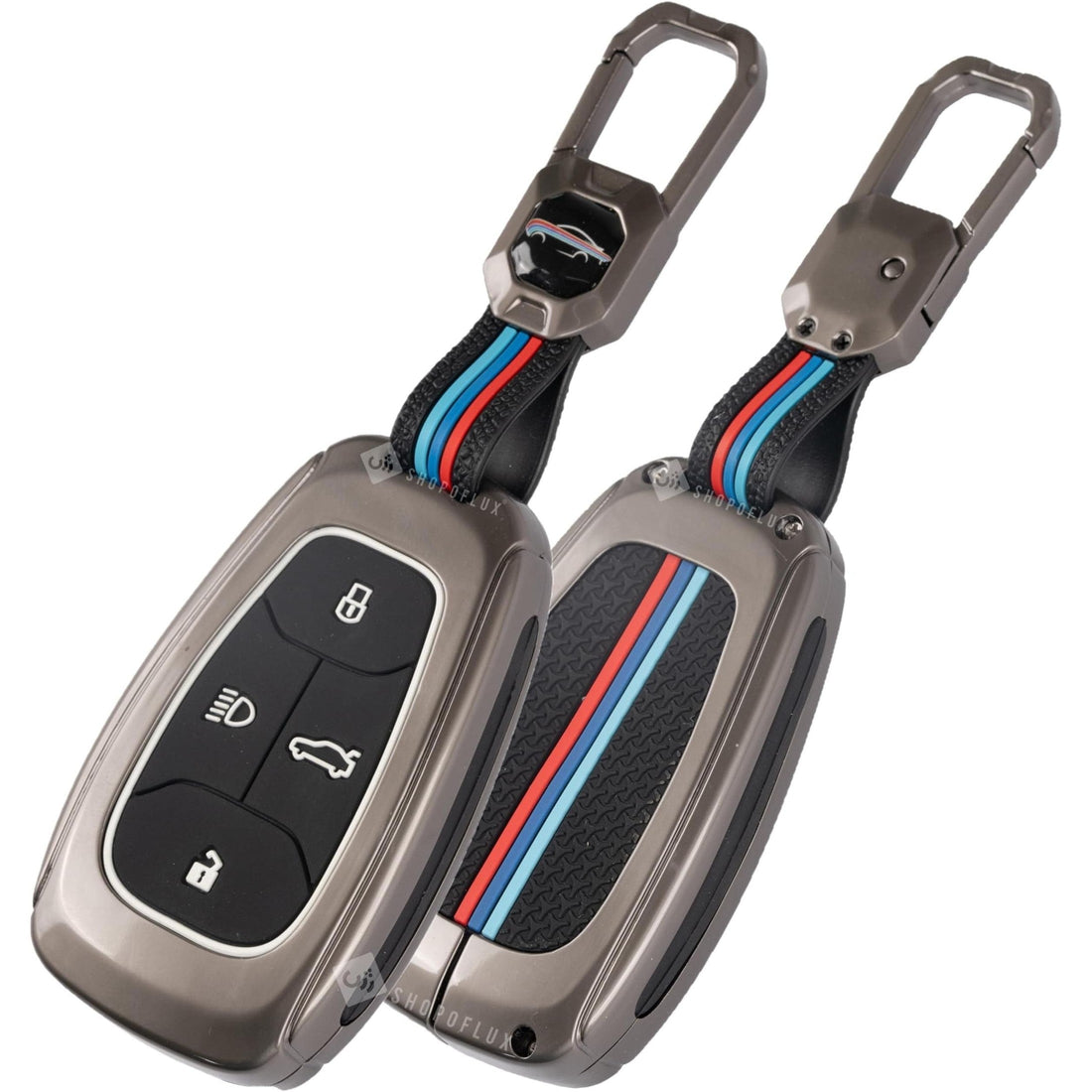 SHOPOFLUX Metal Key Cover Compatible with Tata Nexon | Harrier | Safari | Altroz | Tigor | EV | Punch | Tiago EV Electric 4 Button Smart Key Only Black