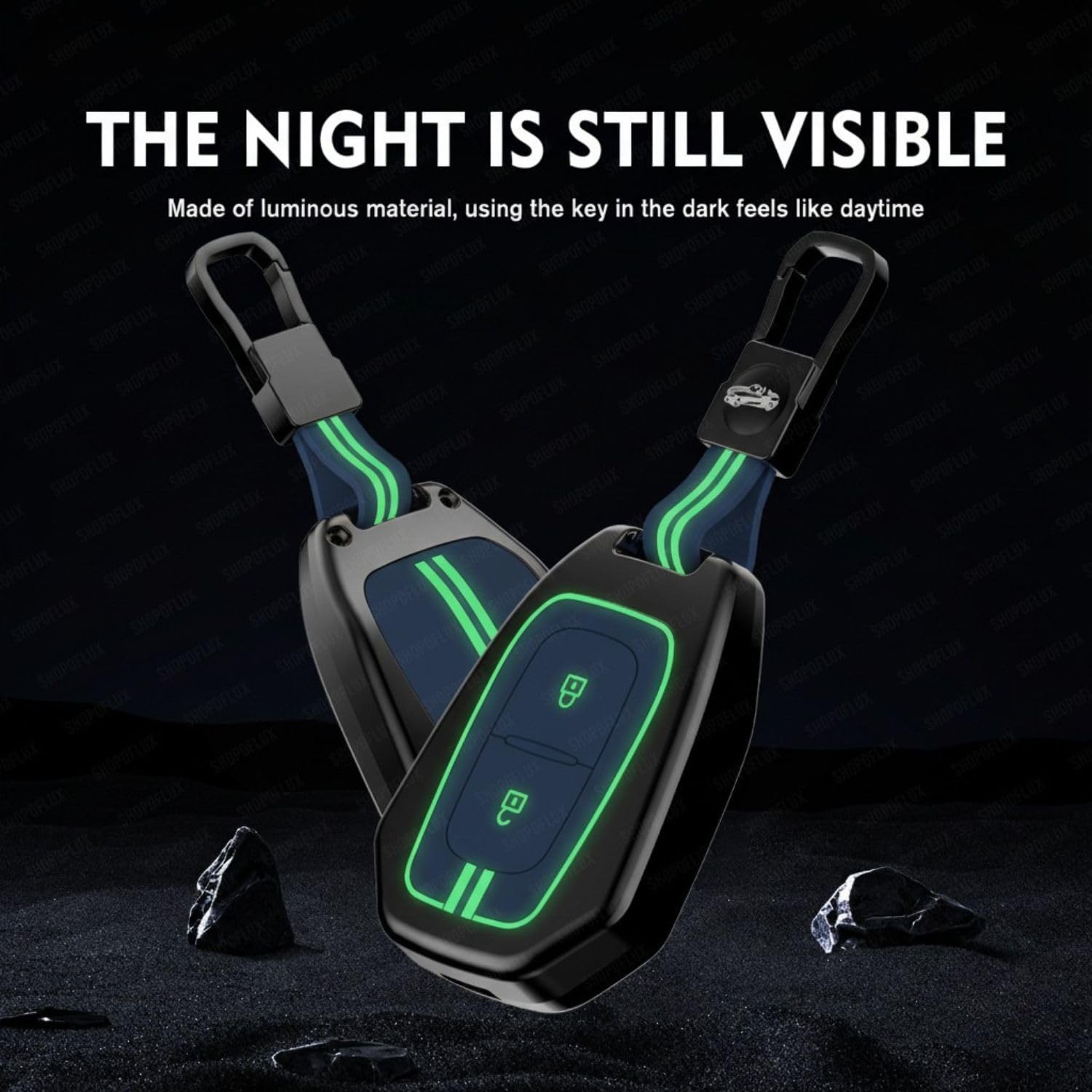 SHOPOFLUX Metal Key Cover Compatible with Renault Kwid | Triber | Kiger | Duster (Blue Silicone) Shopoflux