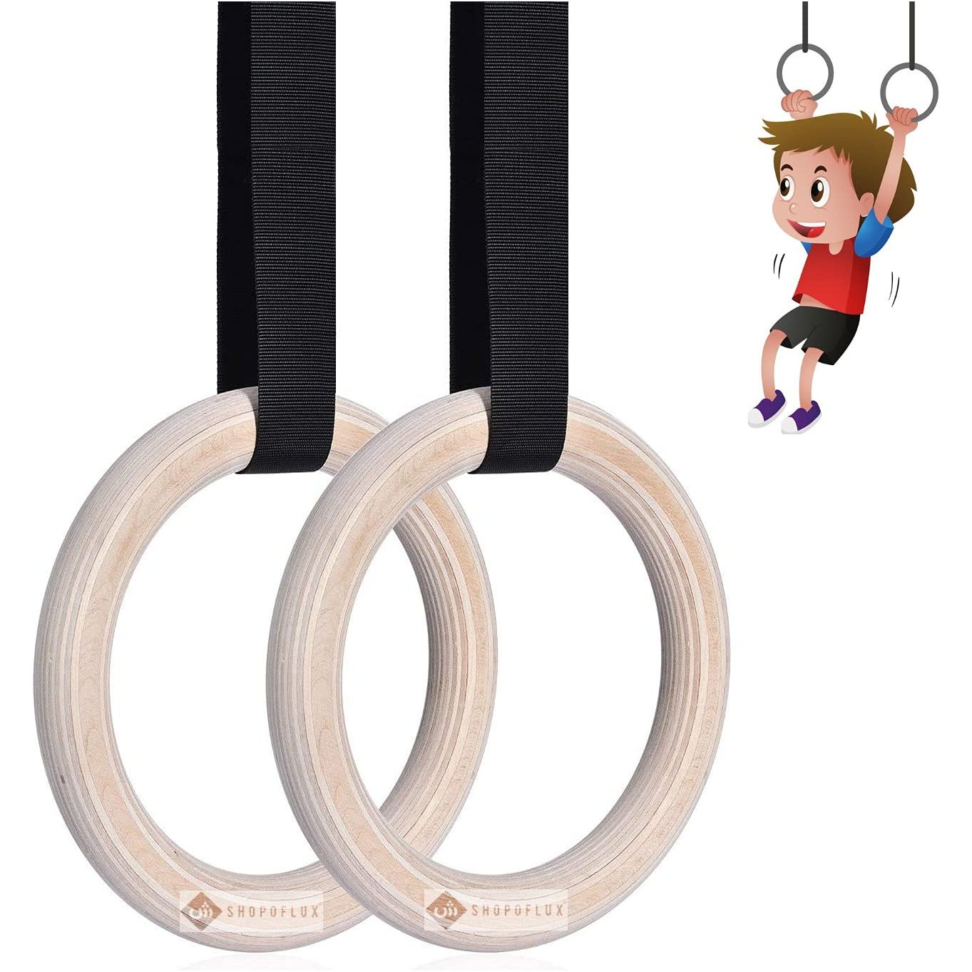 Shopoflux® Wooden Gymnastics Rings for Kids | Kids Gym Play Set | Gymnastic Toys for Boys and Girls