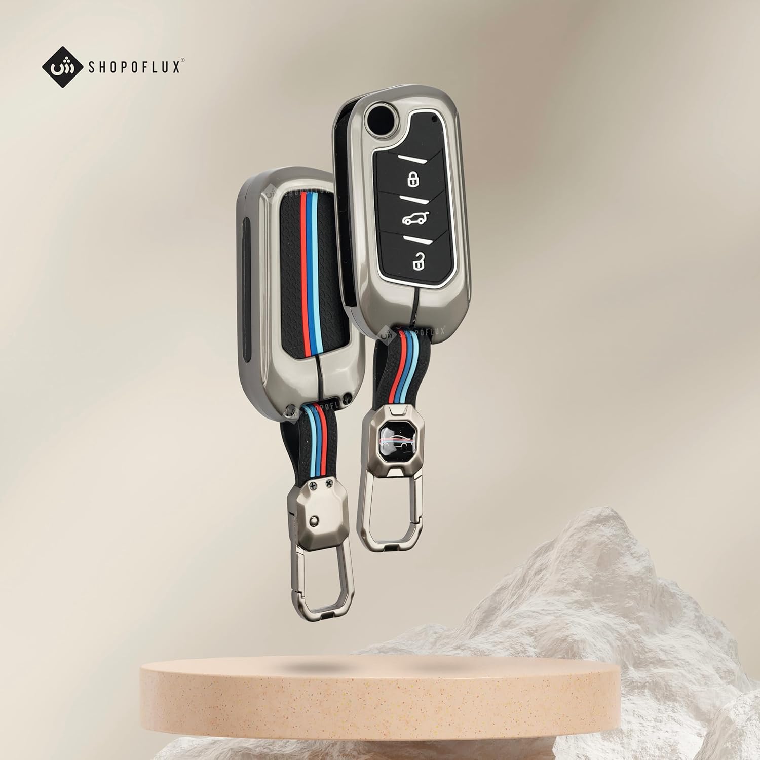 SHOPOFLUX Metal Key Cover Compatible with Mahindra Scorpio N | 3XO | XUV 300 | Marazzo | XUV 700 | XUV 400 ev | Bolero | Thar Roxx 3 Button Flip Key