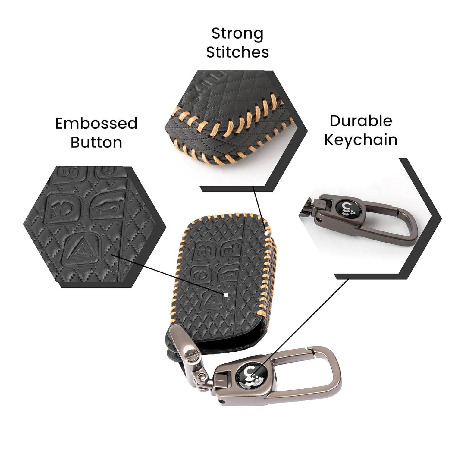 SHOPOFLUX Leather Car Key Cover Compatible for Jaguar & Range Rover Evoque Velar Discovery LR4 Land Rover Sport XF XJ XE F-PACE F-Type 5 Button Smart Key - Black
