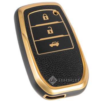 SHOPOFLUX Leather TPU Key Cover Compatible with Suzuki and Toyota Fortuner | Fortuner Legender | Innova Hycross | Invicto 3 Button Smart Key