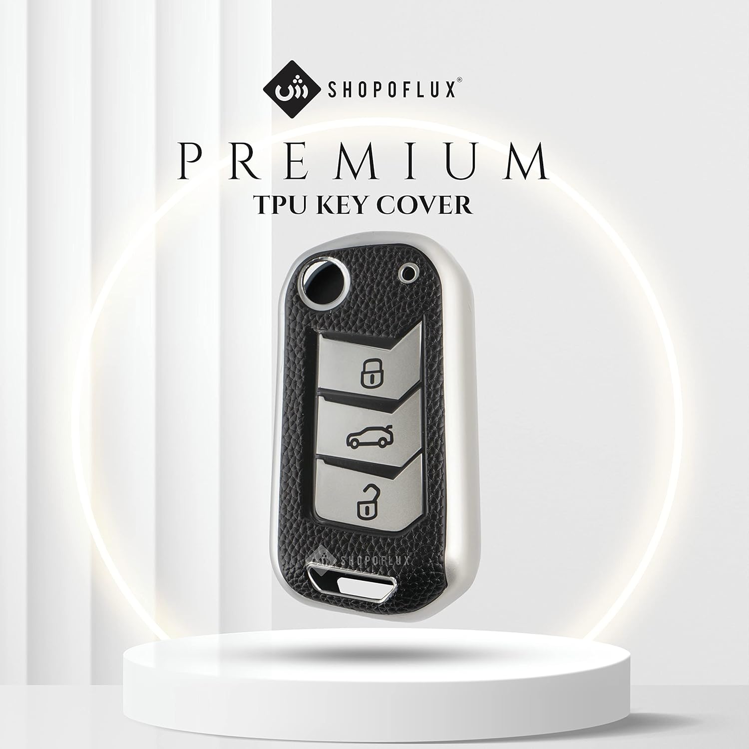 SHOPOFLUX TPU Leather Key Cover Compatible with Mahindra Scorpio N | 3XO | XUV 300 | Marazzo | XUV 700 | XUV 400 ev | Bolero | Thar 3 Button Flip Key