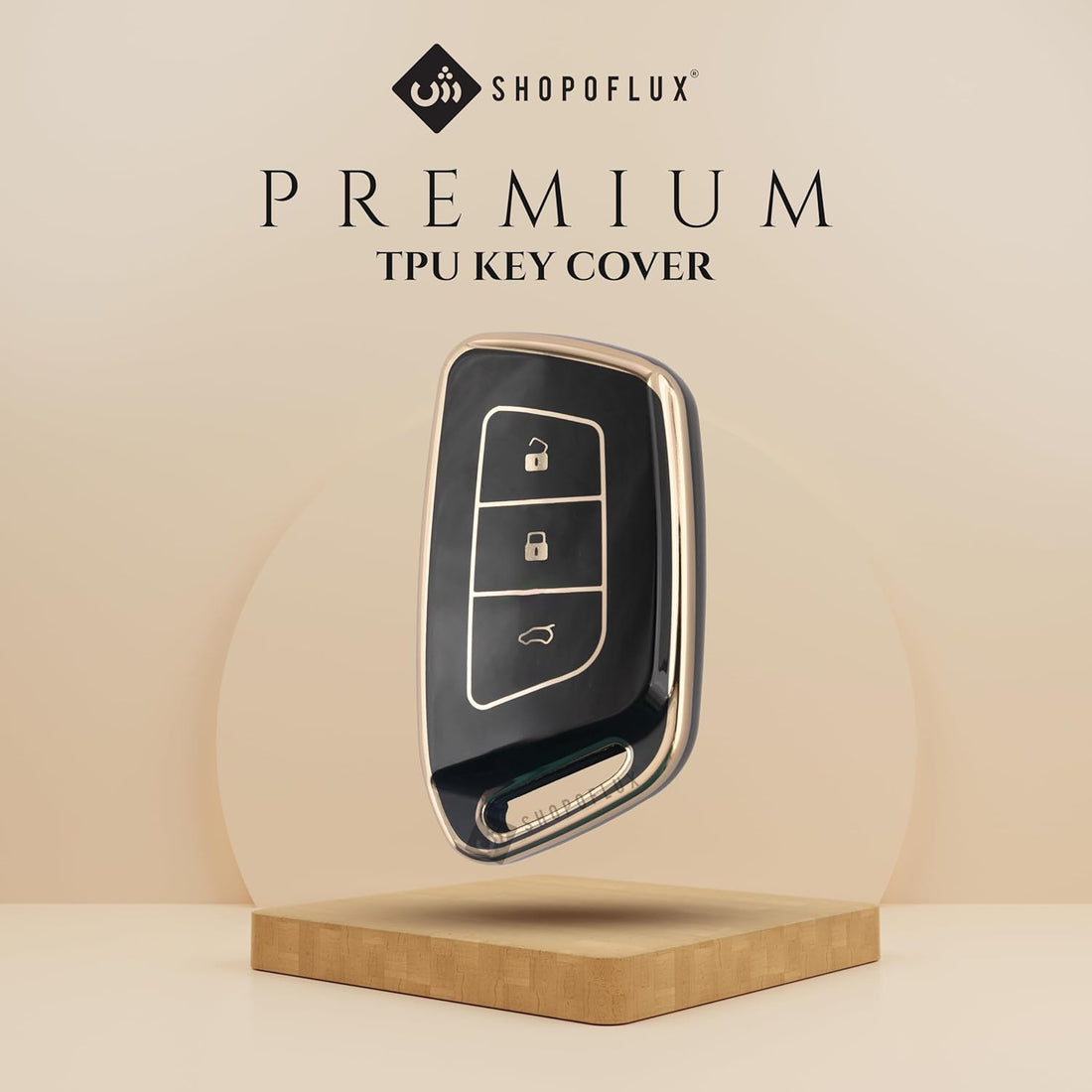 SHOPOFLUX TPU Car Key Cover Compatible for MG Hector | Windsor EV 3 Button Smart Key - Black