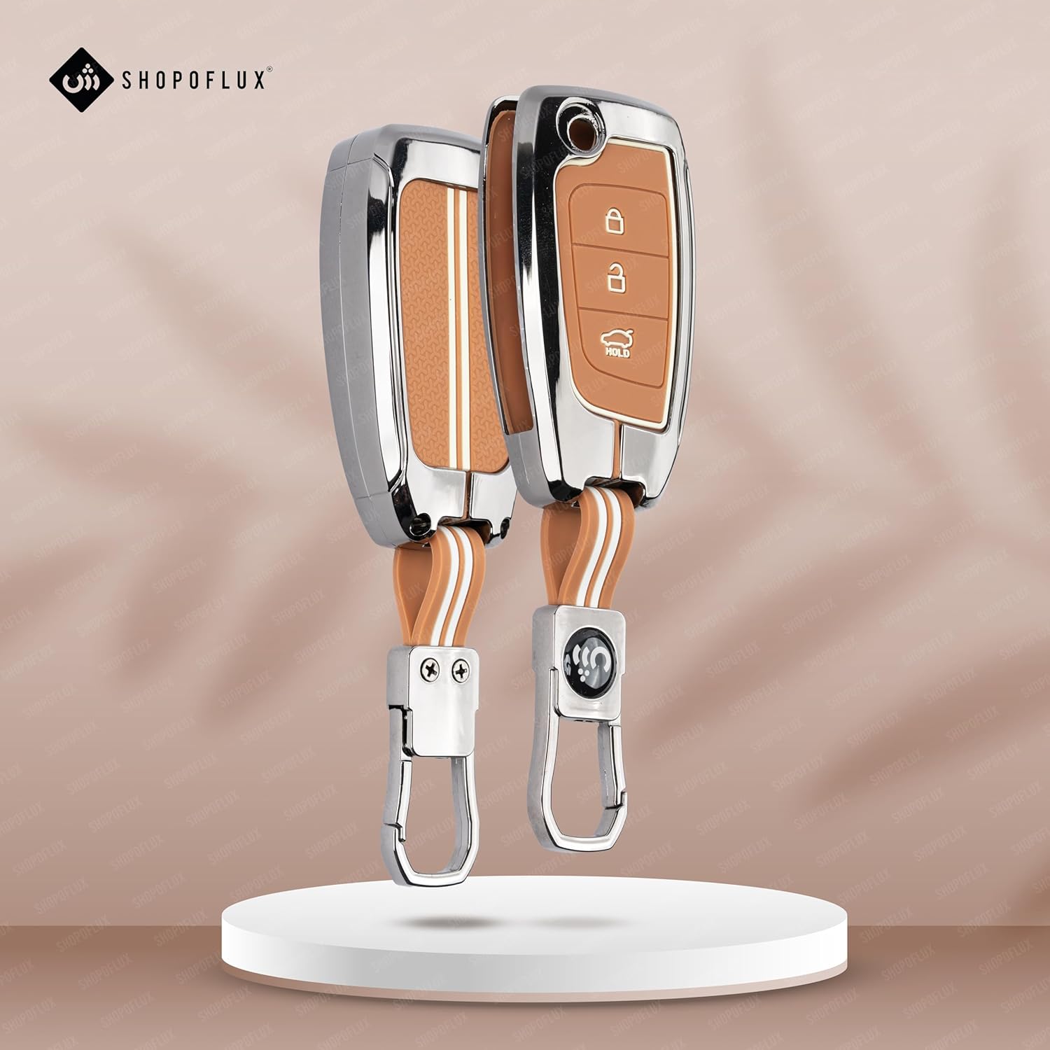 SHOPOFLUX Metal Key Cover Compatible with Hyundai Venue | Verna | i20 N line N6 Car 3 Button Flip Key (Metal Silicone Brown) Shopoflux