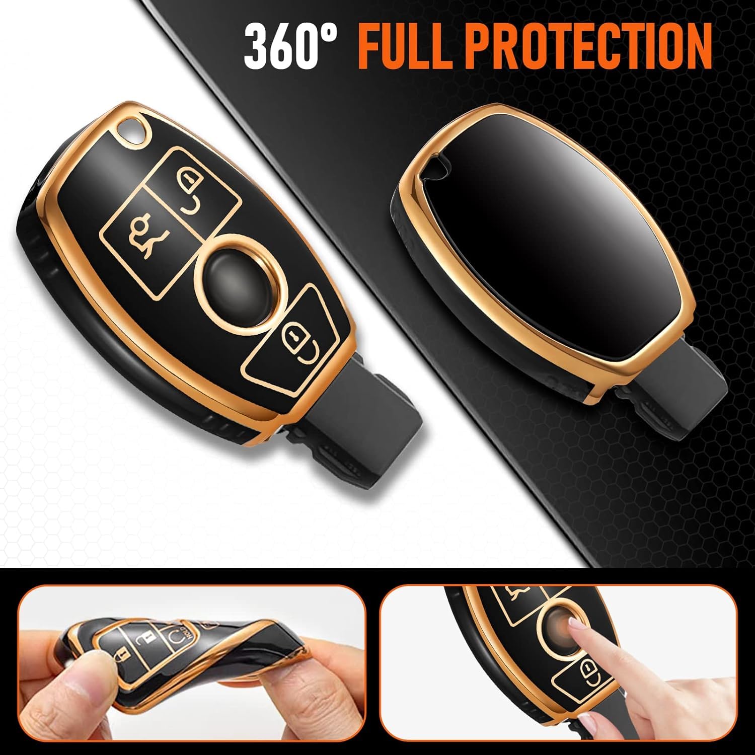 SHOPOFLUX TPU car Key Cover Compatible for Mercedes Benz C E M S CLS CLK GLK GLC G Class 3 Button Smart Key - Black