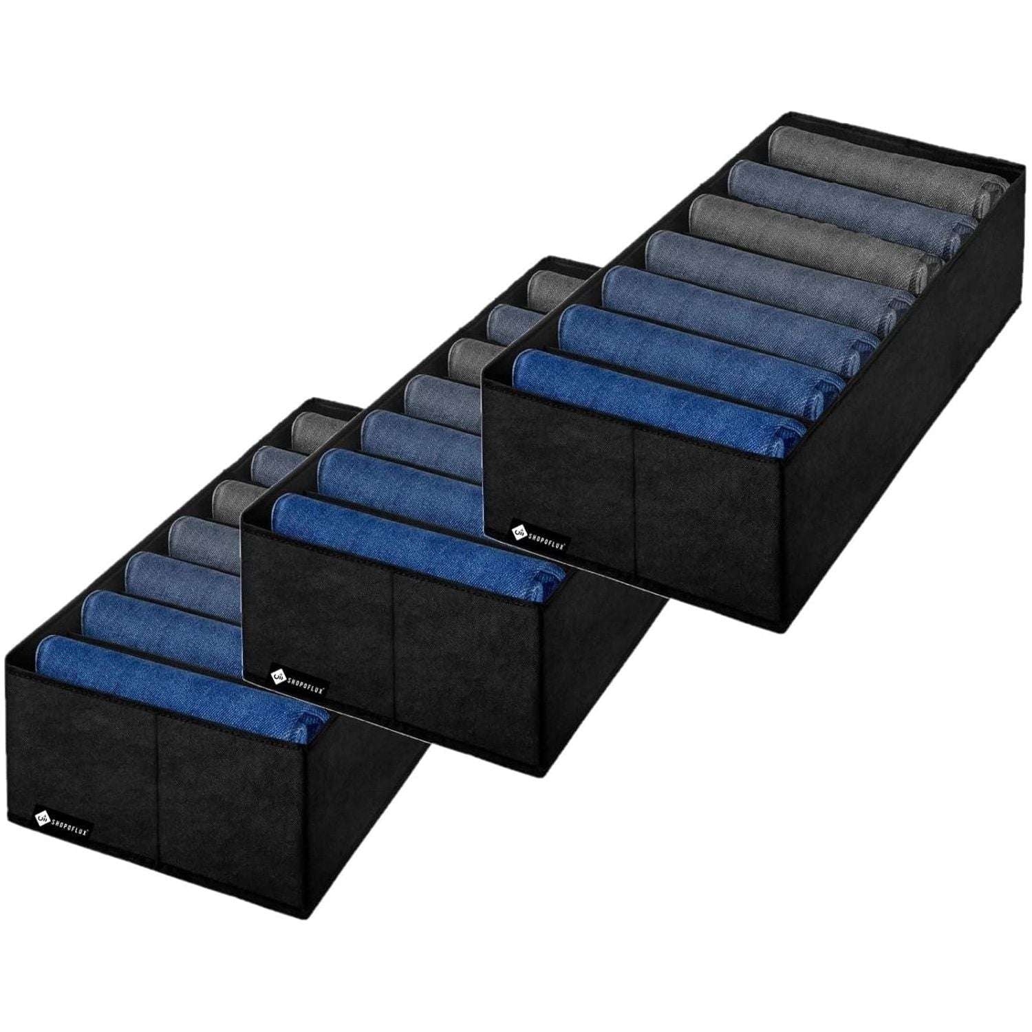 SHOPOFLUX Clothes Organizer for Wardrobe - Ideal for Jeans, Pants, Shirts - Drawer Closet Storage Solution Black 7 Slots