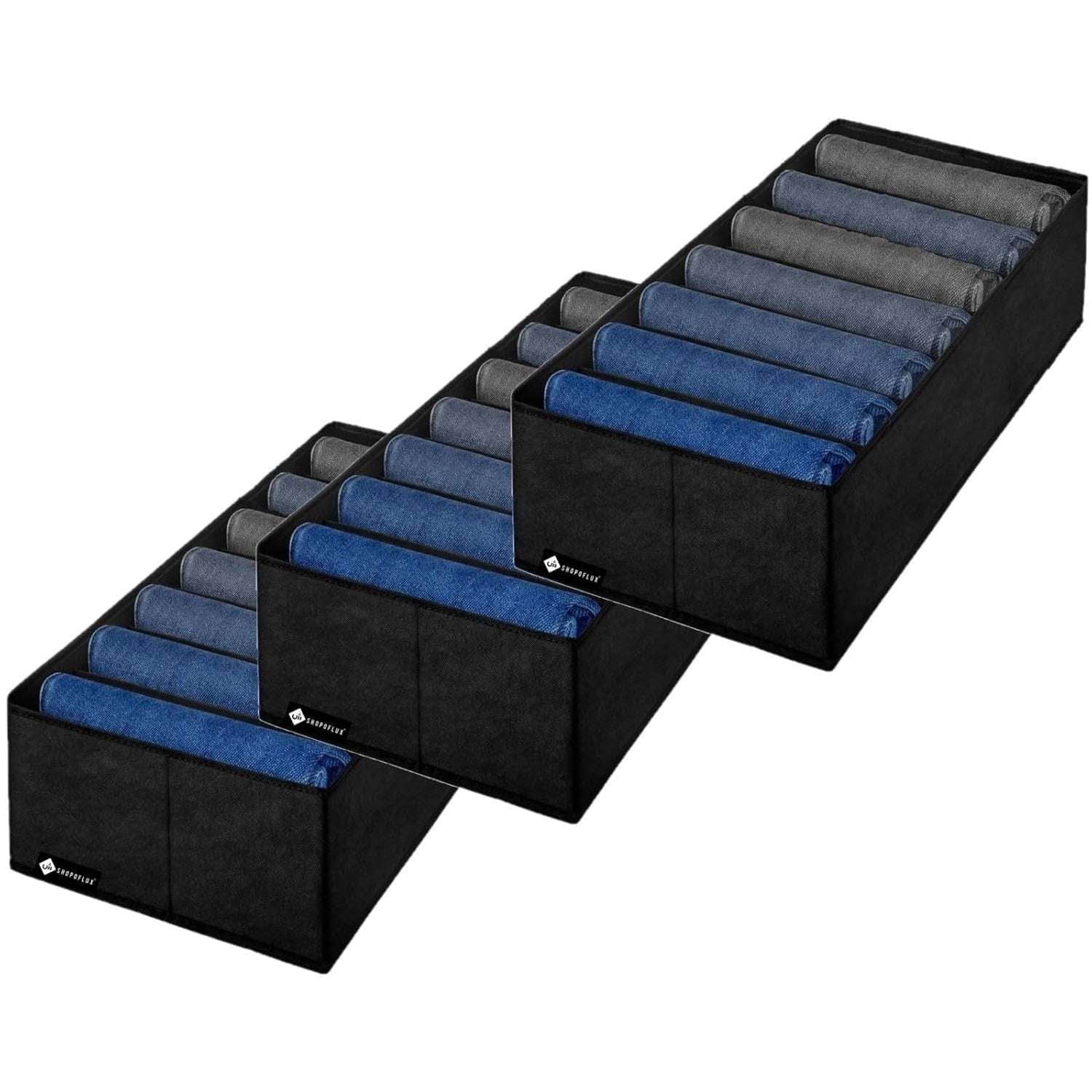 SHOPOFLUX Clothes Organizer for Wardrobe - Ideal for Jeans, Pants, Shirts - Drawer Closet Storage Solution Pack of 1, Black 7 Slots