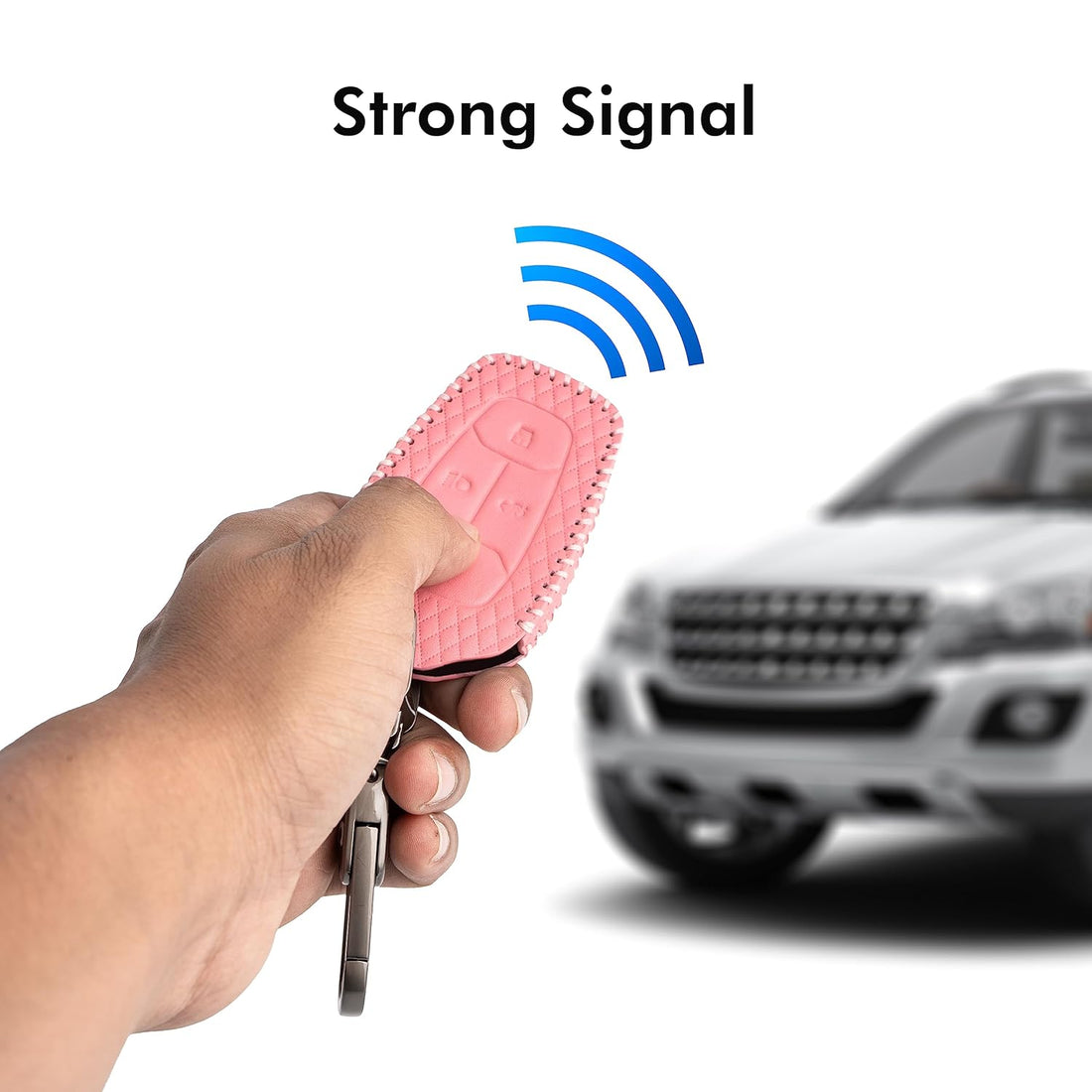 SHOPOFLUX Leather Key Cover Compatible with Tata Nexon | Harrier | Safari | Altroz | Tigor | EV | Punch | Tiago EV Electric 4 Button Smart Key Only Leather Pink, 1