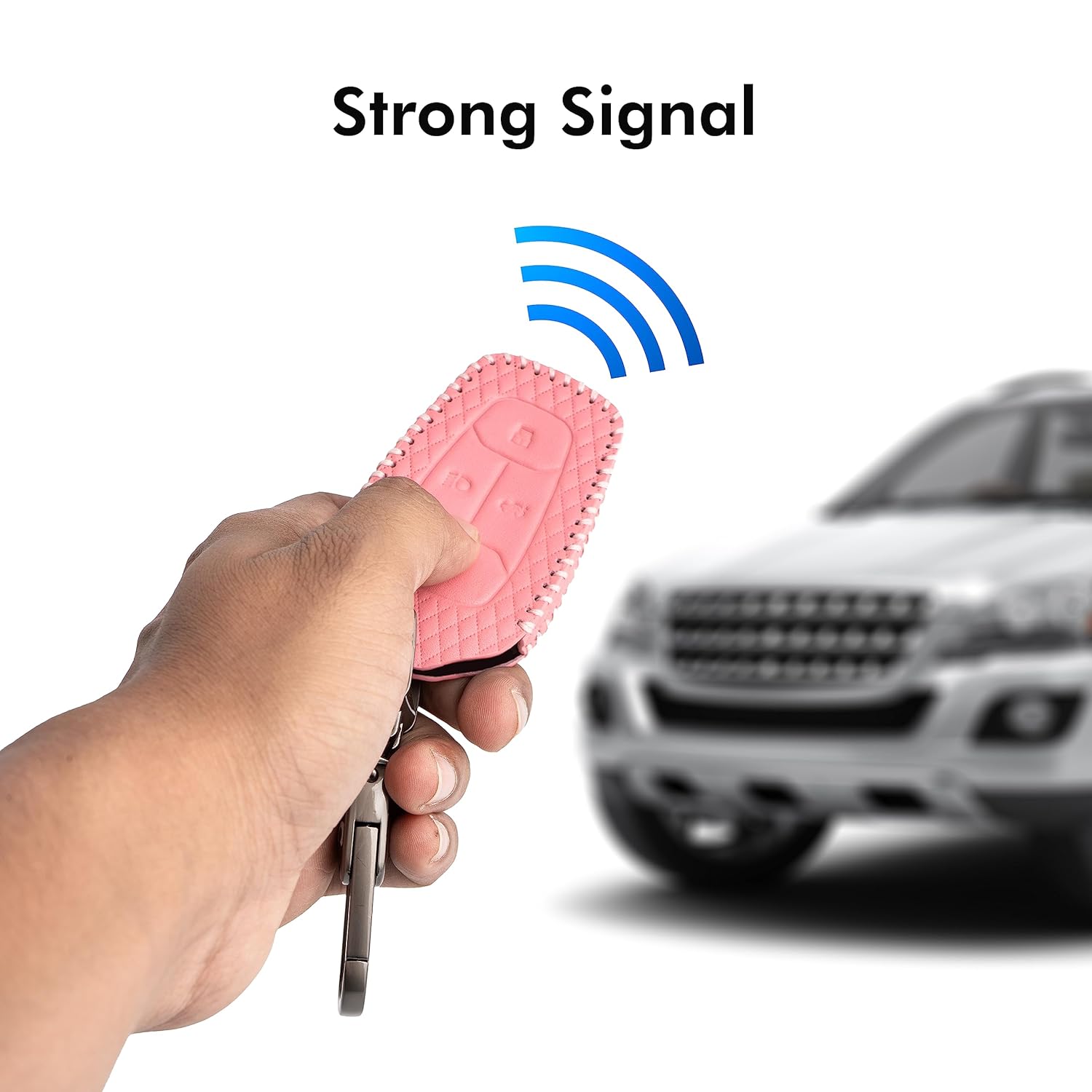 SHOPOFLUX Leather Key Cover Compatible with Tata Nexon | Harrier | Safari | Altroz | Tigor | EV | Punch | Tiago EV Electric 4 Button Smart Key Only Leather Pink, 1