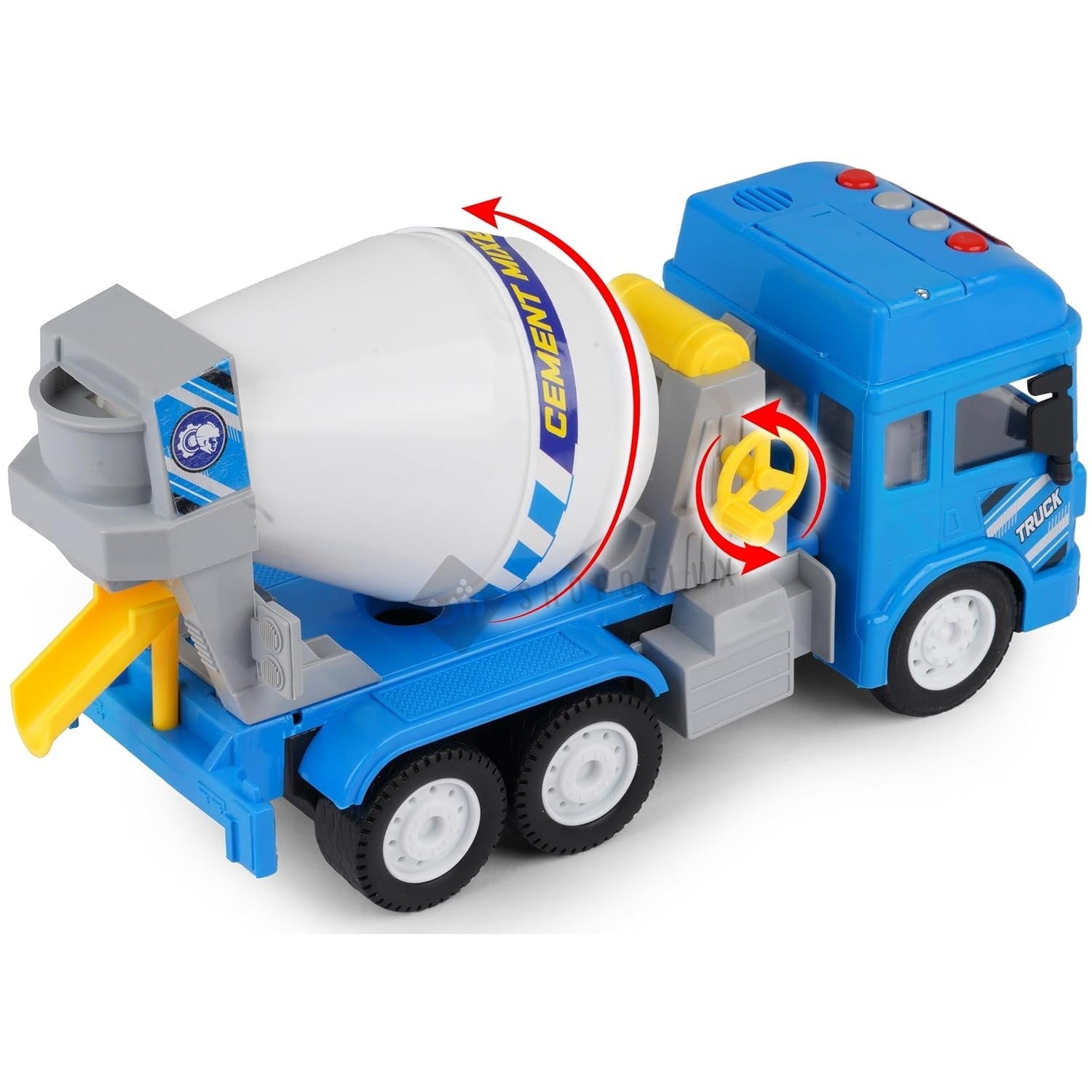 SHOPOFLUX Construction Cement Mixer Truck Toy with Light & Sound, Friction Powered Push and Go Truck Toys for Kids, Boys and Girls Aged 3+ Year Cement Mixer
