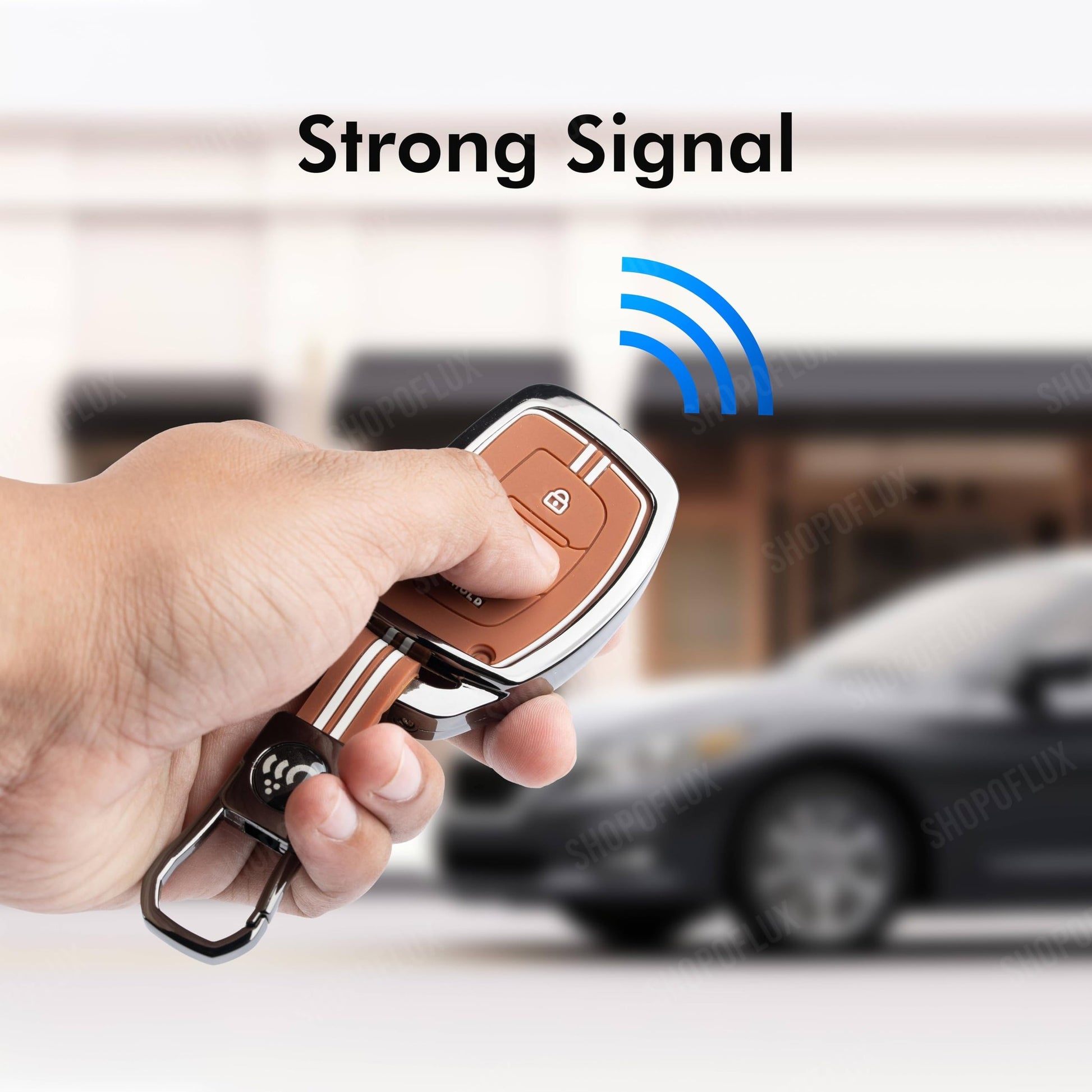 SHOPOFLUX Metal Key Cover for Hyundai Grand i10 NIOS Asta | Venue | i20 | Aura | Exter | Creta | Elantra 3 Button Smart Key Only (Brown Silicone) Shopoflux