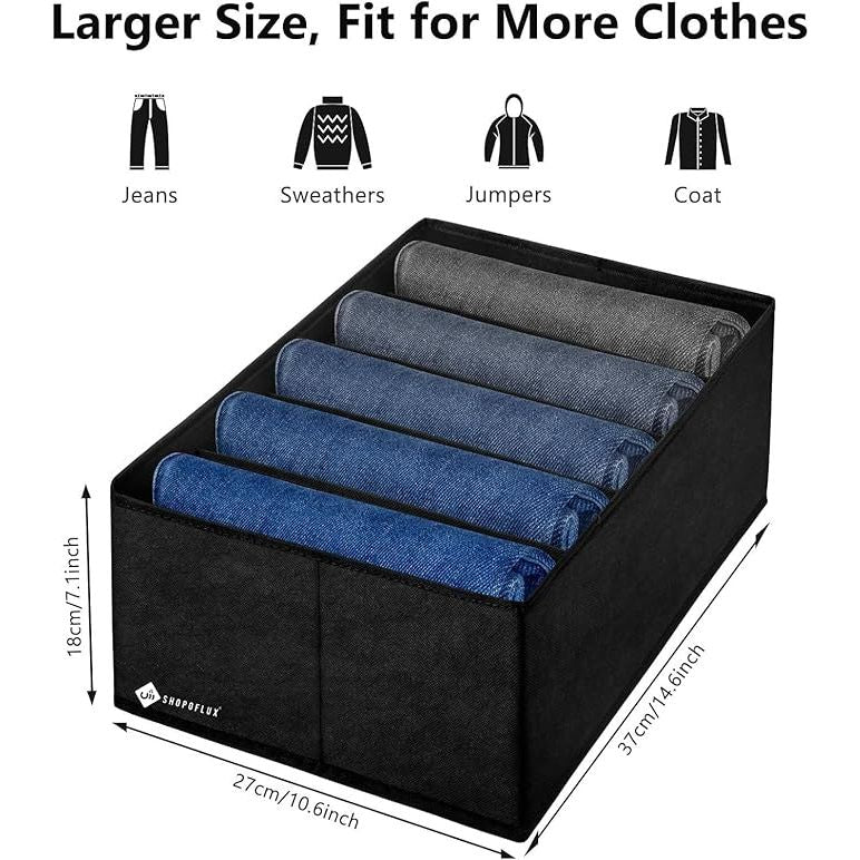SHOPOFLUX Clothes Organizer for Wardrobe - Ideal for Jeans, Pants, Shirts - Drawer Closet Storage Solution Black 5 Slots