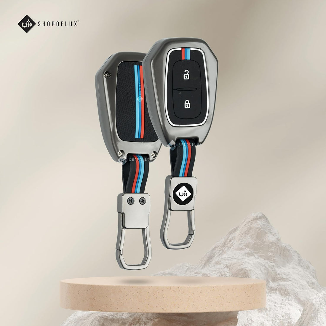 Shopoflux® metal Key Cover Compitable with Kwid | Duster | Triber 2 Button Remote Key 1