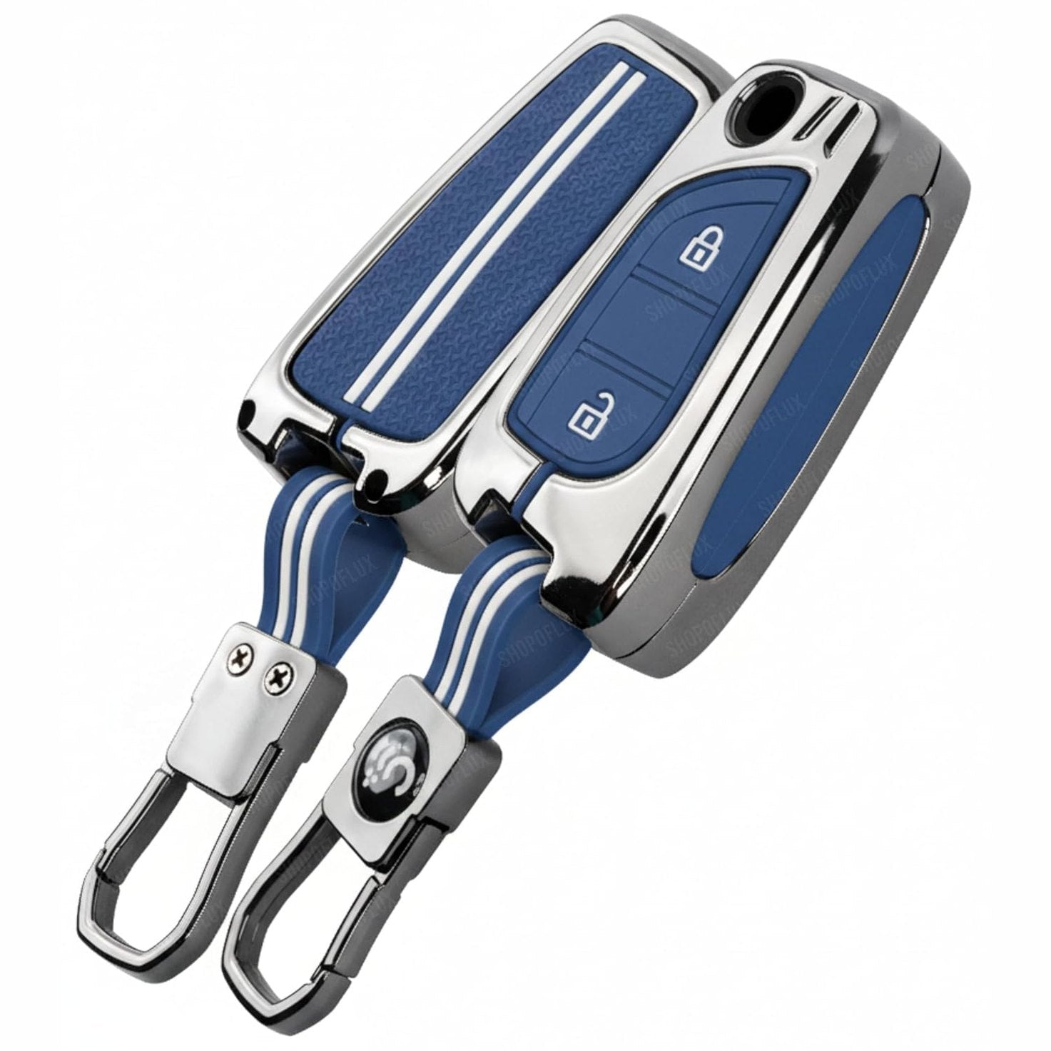 SHOPOFLUX Metal Key Cover Compatible with Toyota Innova Crysta | Corolla Altis 2 Button Flip Key (Metal Silicone Blue)