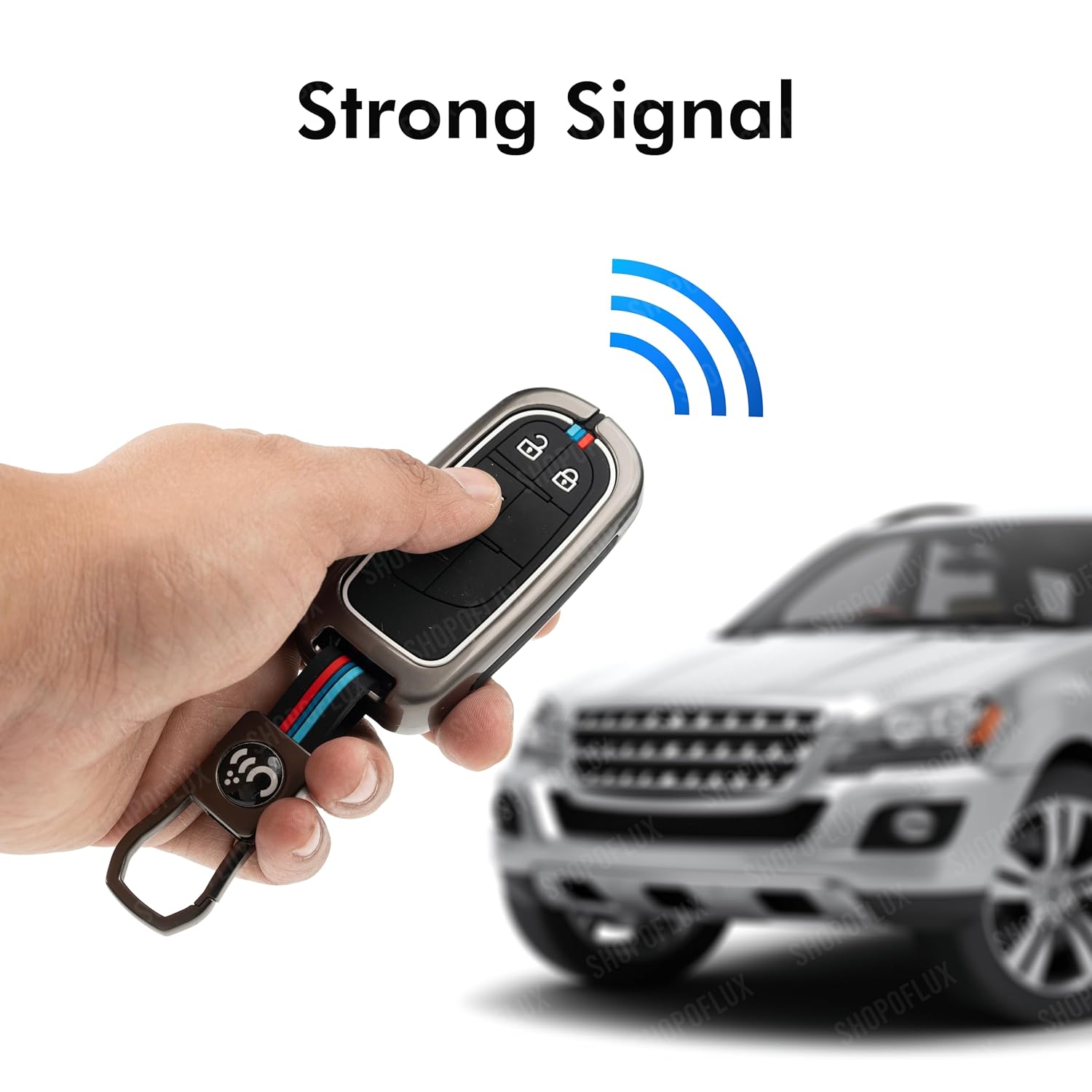 SHOPOFLUX Metal Key Cover Compatible for Jeep Meridian, Compass, Trailhawk, 3 Button Smart Key