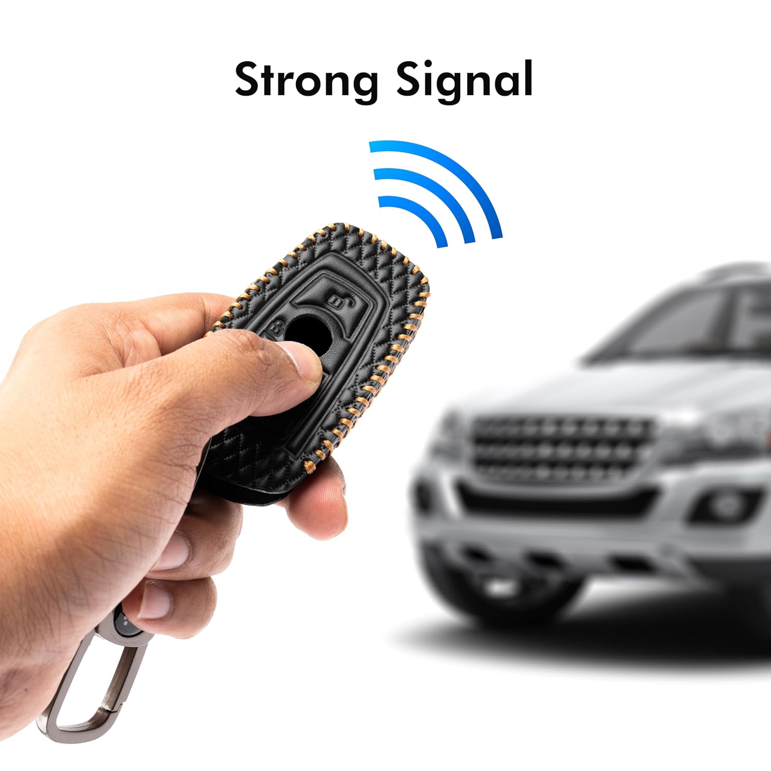 SHOPOFLUX Leather Car Key Cover Compatible for BMW X4, X3, 5 Series, 6 Series, 3 Series, 7 Series 4 Button Smart Key - Black
