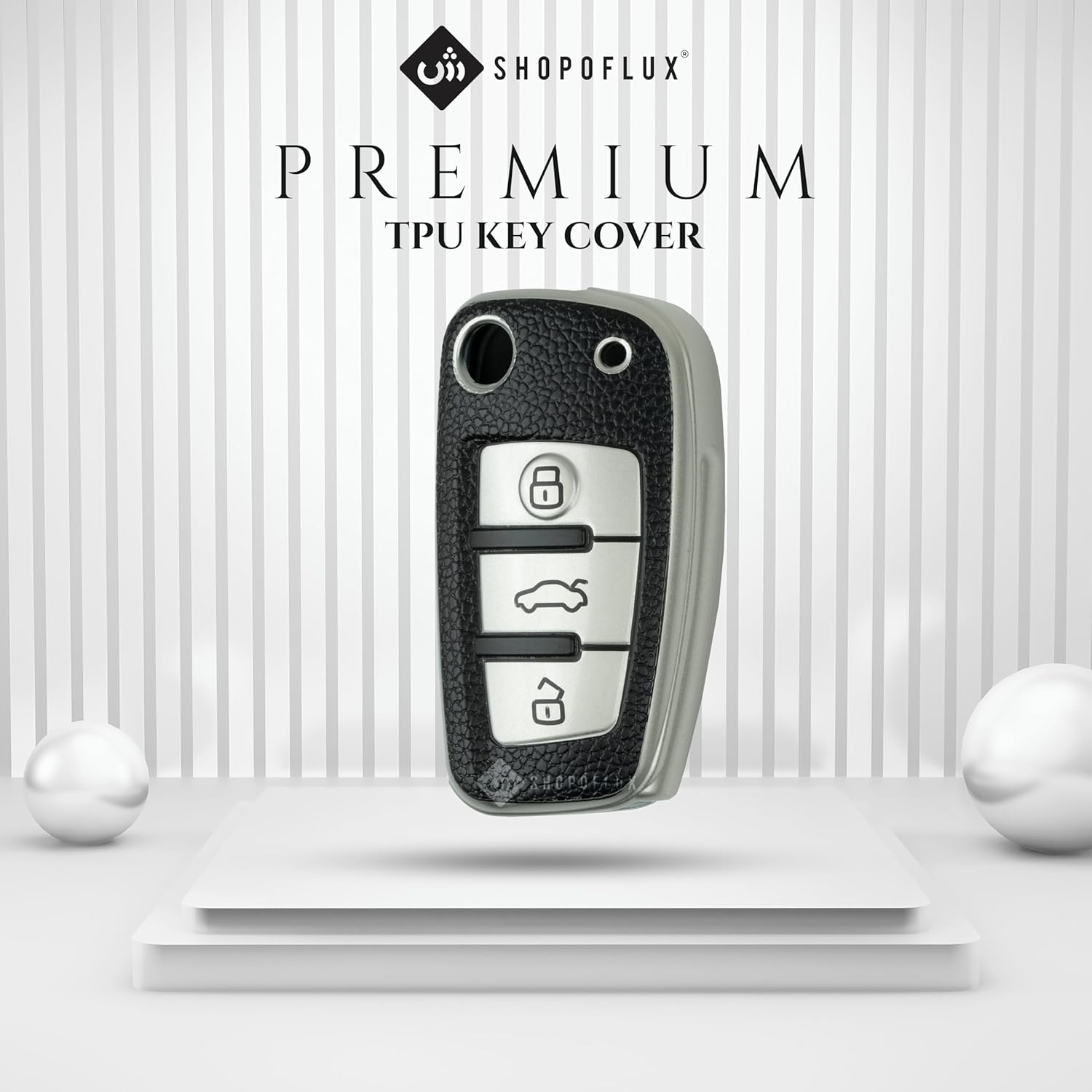 SHOPOFLUX TPU Leather Car Key Cover Compatible for Audi A1 A3 A6 Q2 Q3 Q7 TT TTS R8 S3 S6 RS3 3 Button Flip Key