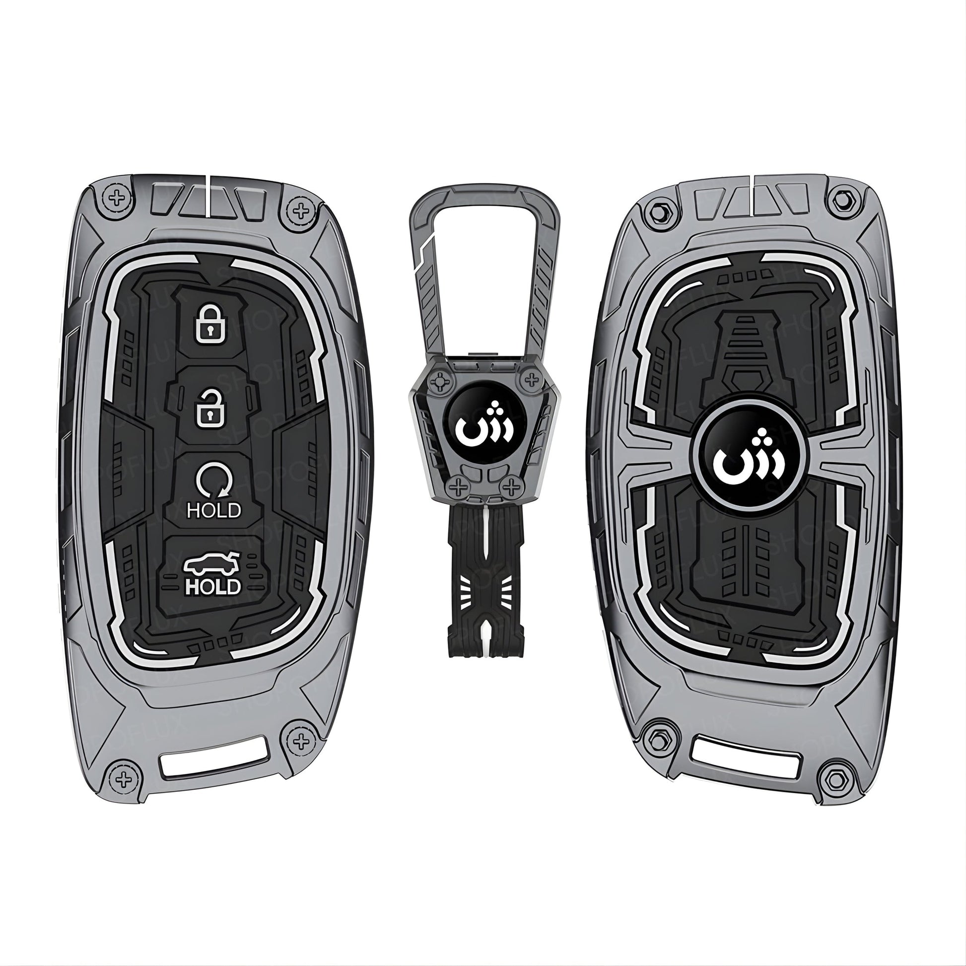 SHOPOFLUX Key Cover Compatible with Hyundai Alcazar and Creta ev Car 4 Button Smart Key (Metal Silicone Blackk) Shopoflux