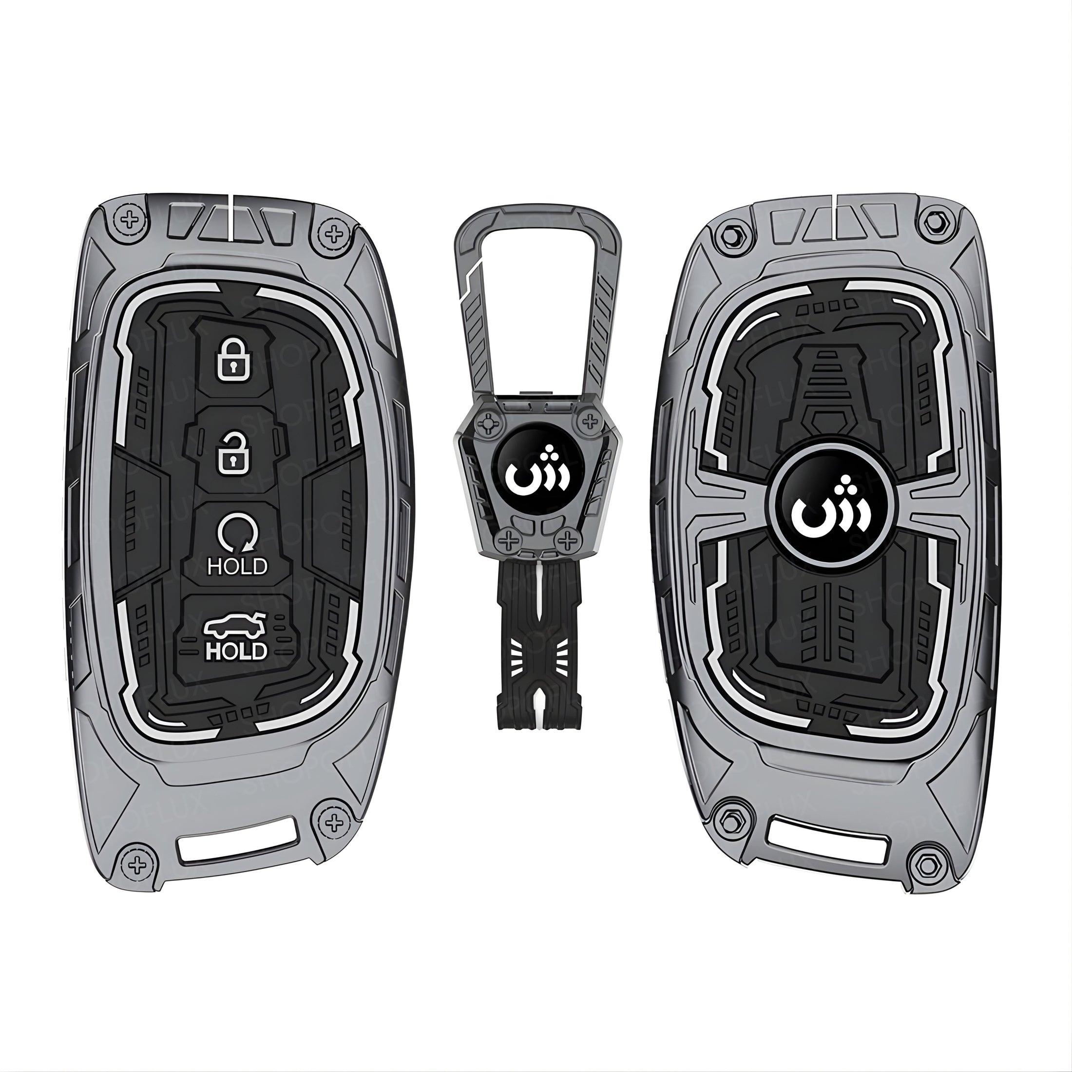 SHOPOFLUX Key Cover Compatible with Hyundai Alcazar and Creta ev Car 4 Button Smart Key (Metal Silicone Blackk) Shopoflux