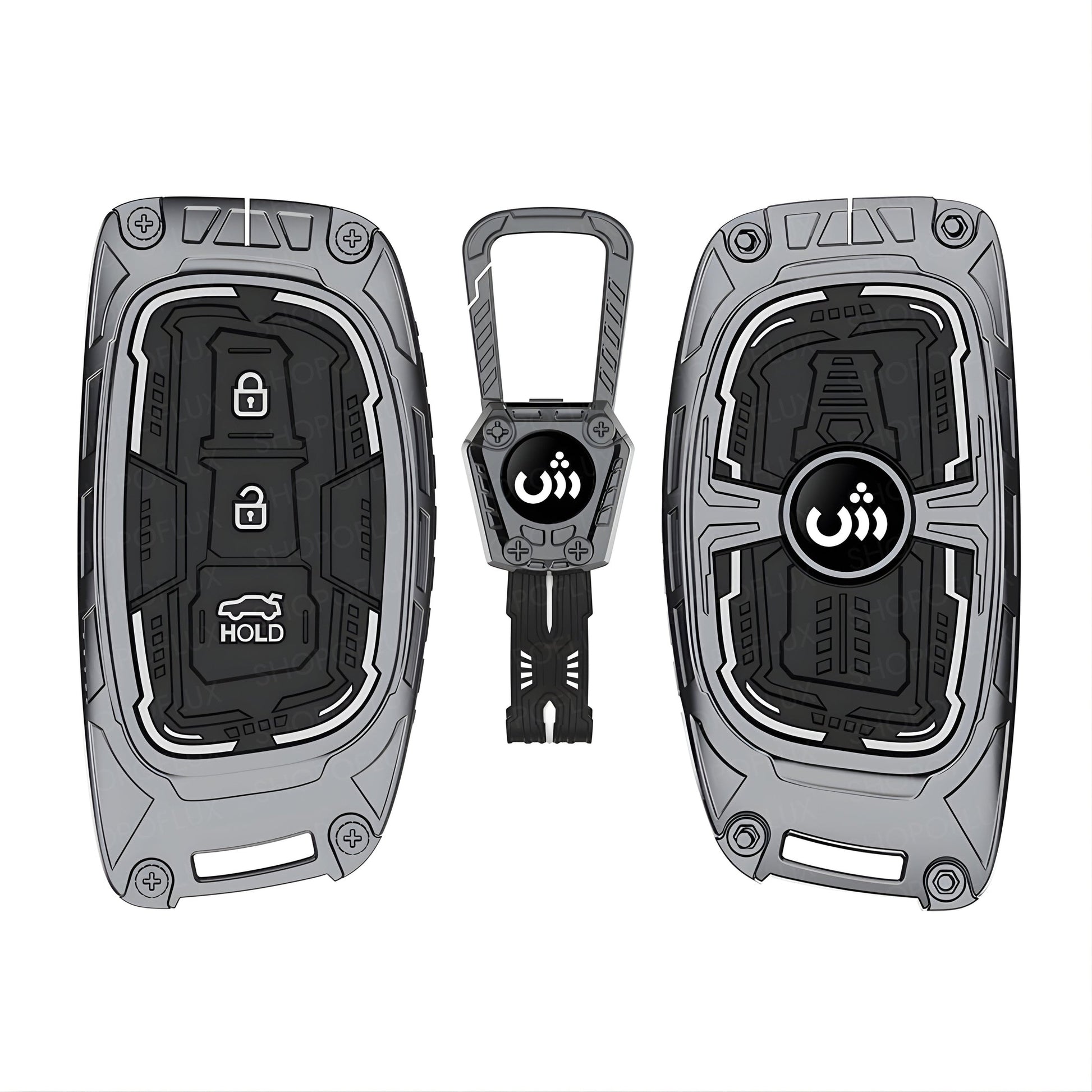 SHOPOFLUX Metal Key Cover for Hyundai Grand i10 NIOS Asta | Venue | i20 | Aura | Exter | Creta | Elantra 3 Button Smart Key Only (Metal Black Silicone) Shopoflux