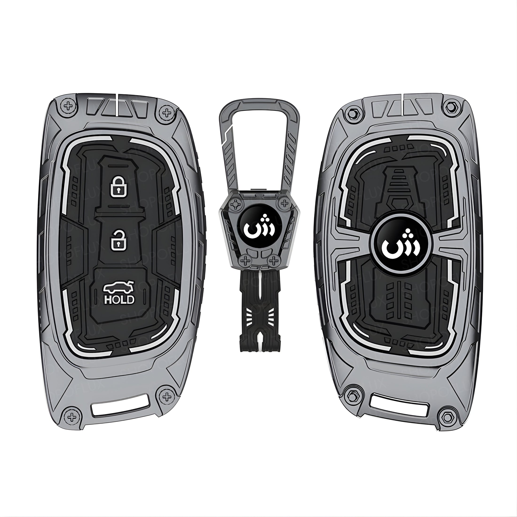 SHOPOFLUX Metal Key Cover for Hyundai Grand i10 NIOS Asta | Venue | i20 | Aura | Exter | Creta | Elantra 3 Button Smart Key Only (Metal Black Silicone) Shopoflux