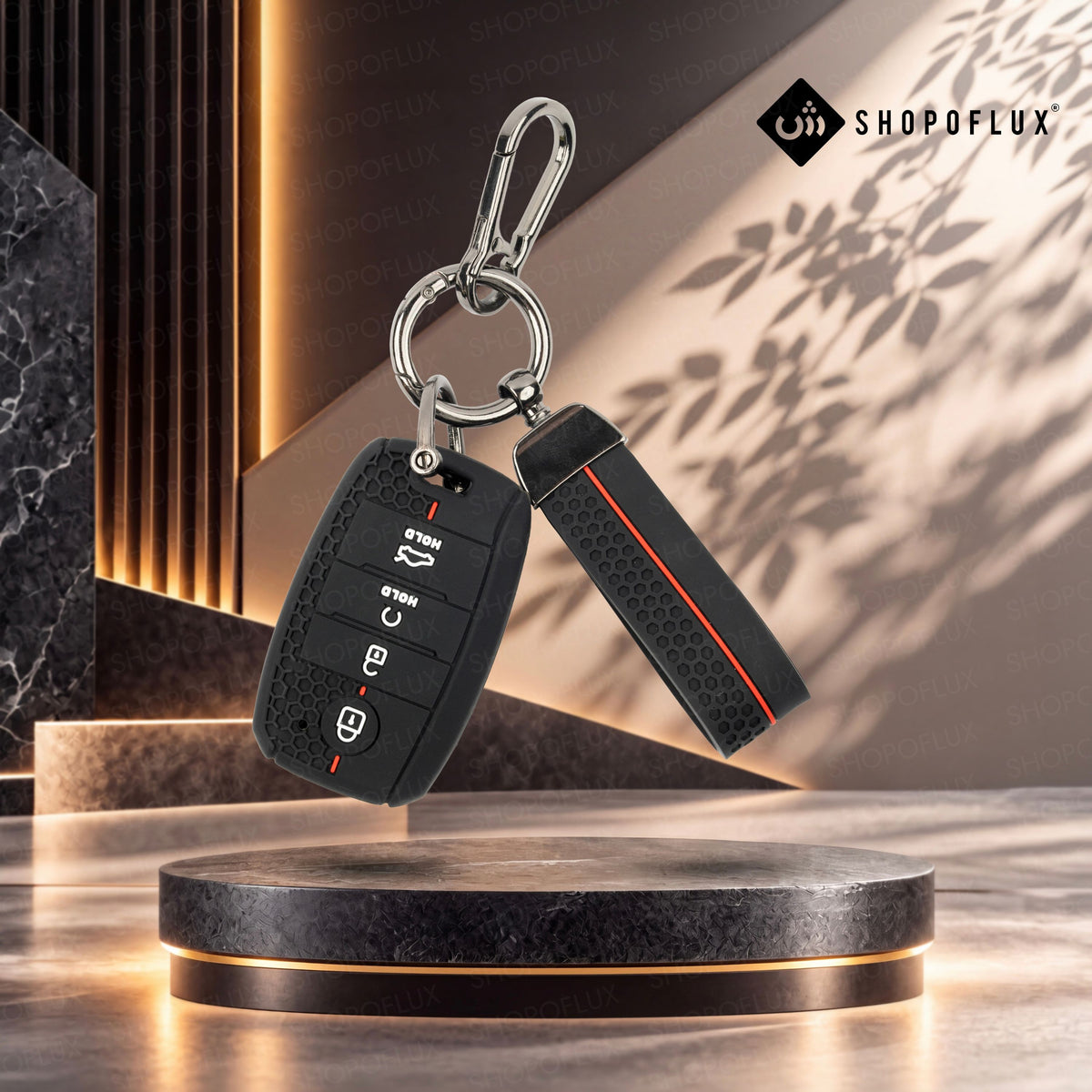 SHOPOFLUX Silicone Key Cover Compatible with Kia Seltos | Sonet | Carens 4 Button Smart Key (Silicone Black)