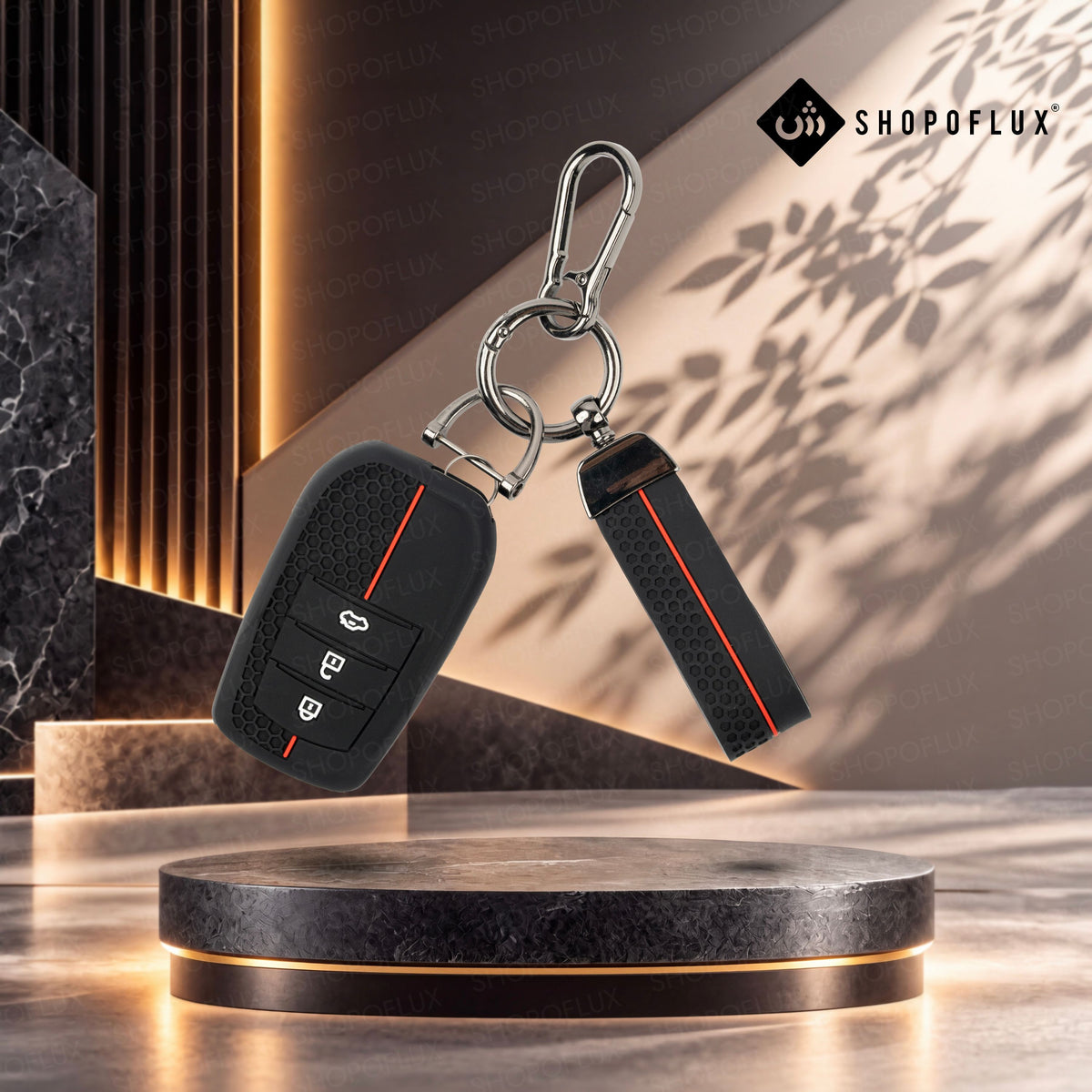 SHOPOFLUX Silicone Key Cover Compatible with Toyota Fortuner | Fortuner Legender | Innova Hycross | Invicto 3 Button Smart Key. (Silicone Black)