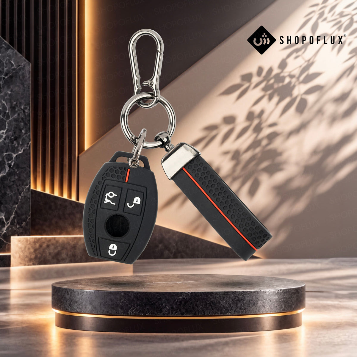 SHOPOFLUX Silicone Car Key Cover Compatible for Mercedes Benz C E M S CLS CLK GLK GLC G Class 3 Button Smart Key - Black (Silicone Black)