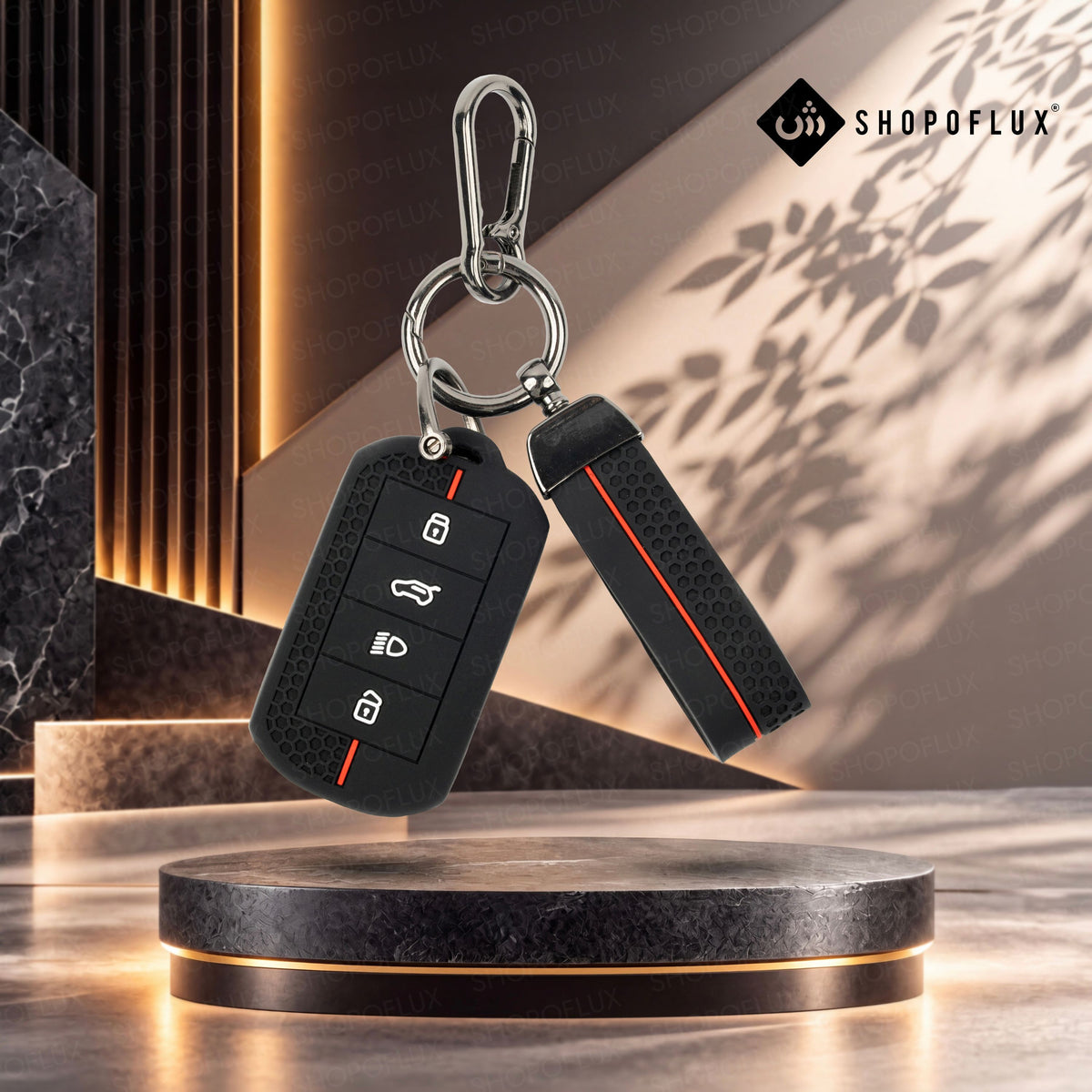 SHOPOFLUX Metal Key Cover Compatible for Tata Curvv | Curvv EV Electric | Sierra | Safari | Harrier | 4 Button Smart Key Only (Metal Black Silicone)