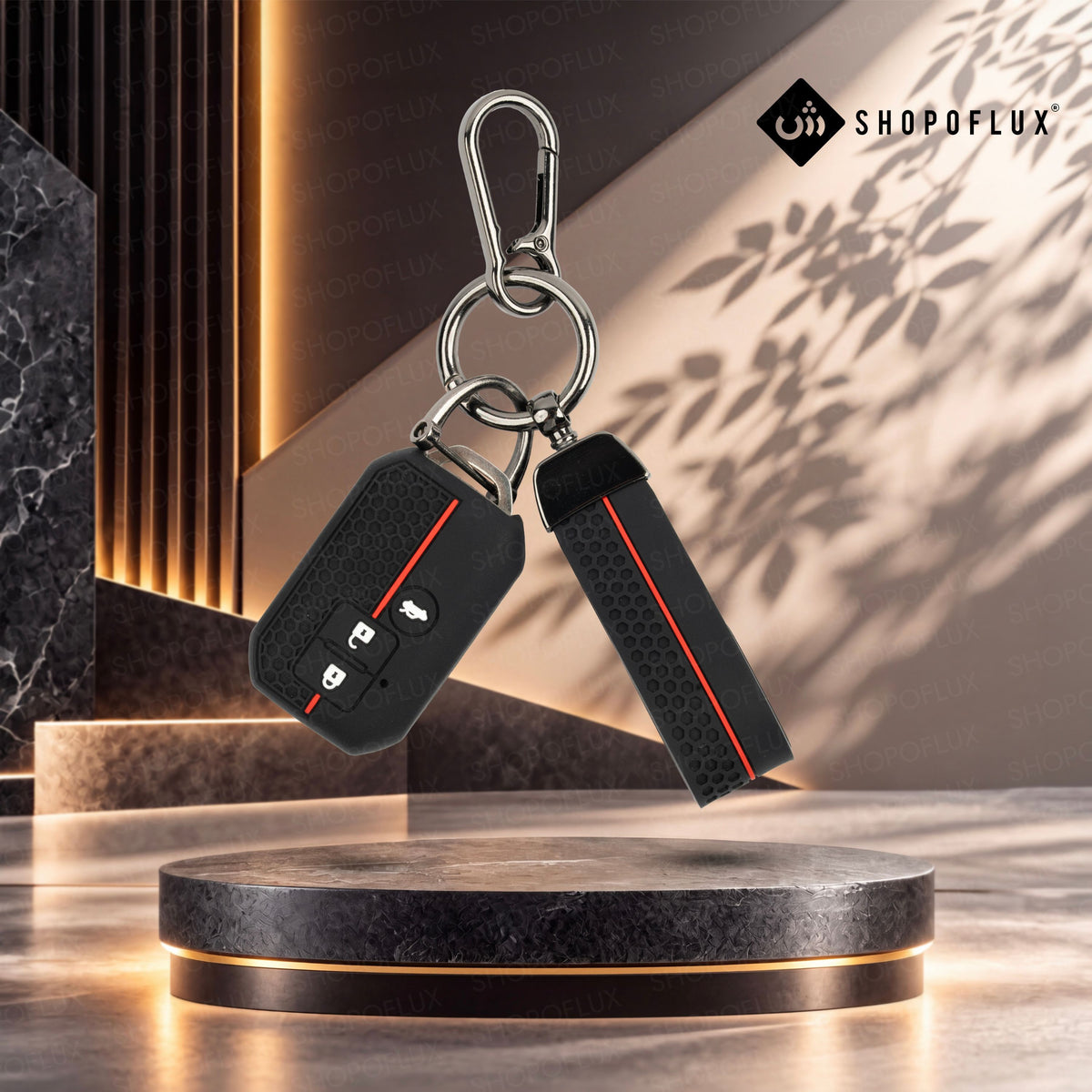 SHOPOFLUX Metal key Cover Compatible with Suzuki Dzire | Ertiga 3 button smart key (Black) (Pack 1)