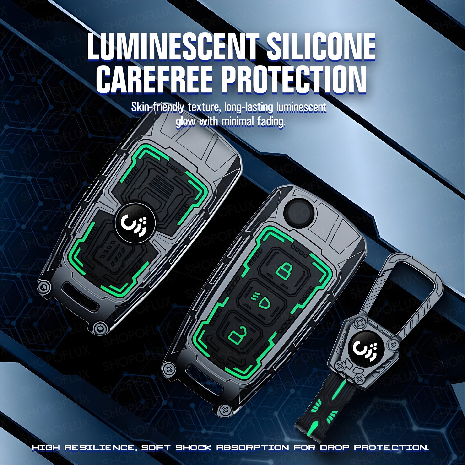 SHOPOFLUX Metal Key Cover Compatible with Tata Tiago | Nexon | Altroz | Curvv | Safari | Storme | Zest | Bolt | Tigor | Punch | Hexa 3 Button Flip Key (Metal Black Silicone) Shopoflux