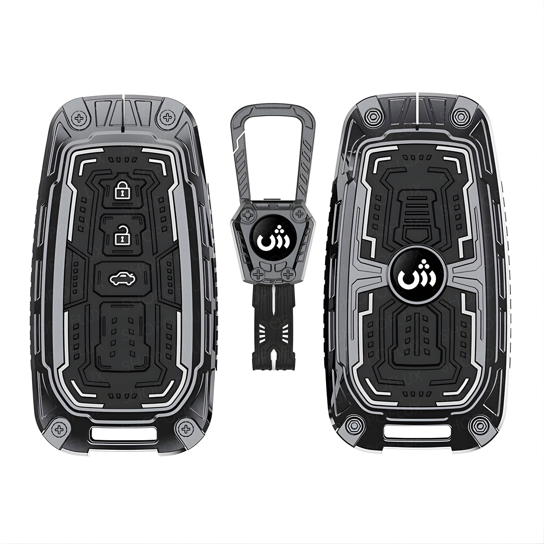 SHOPOFLUX Metal Key Cover Compatible with Toyota Fortuner | Fortuner Legender | Innova Hycross | Invicto 3 Button Smart Key (Metal Silicone Blackk) Shopoflux