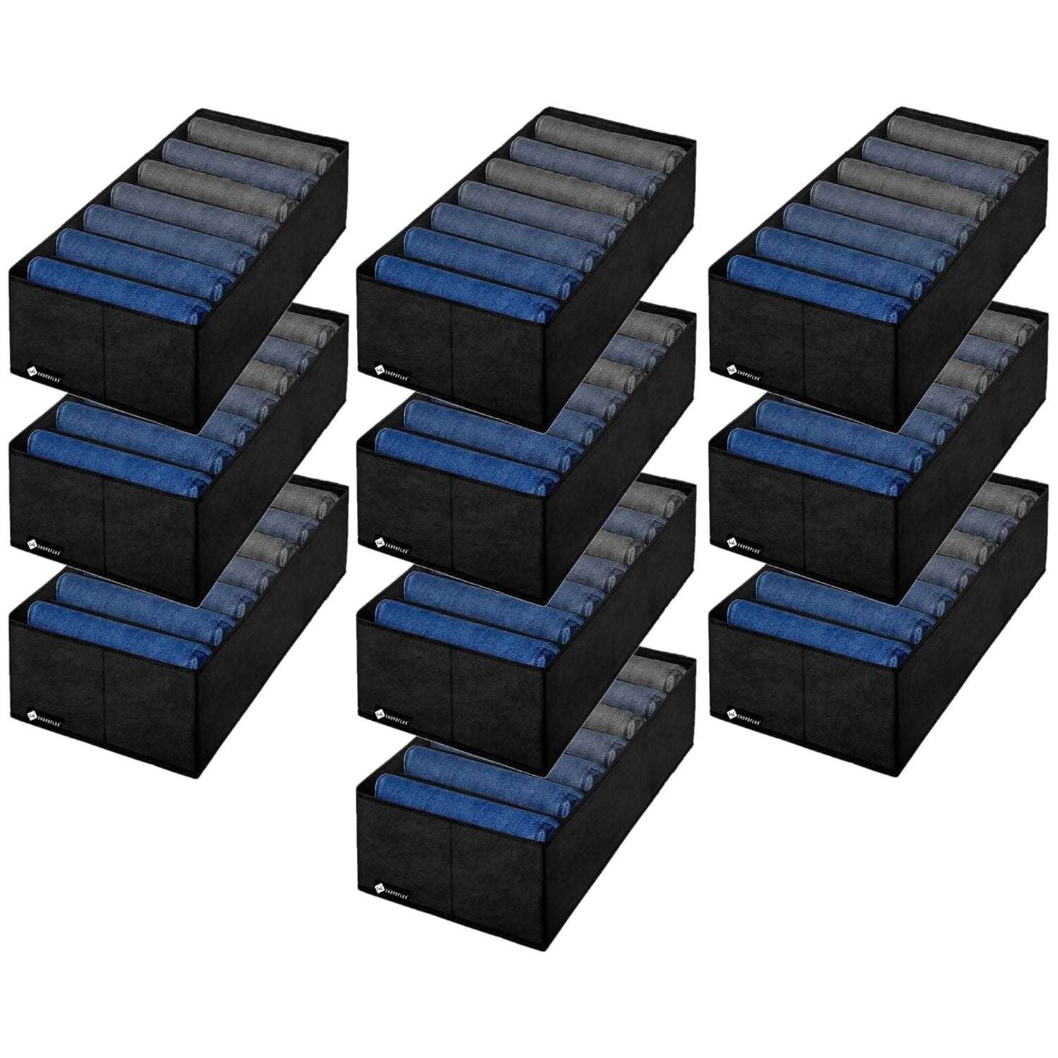 SHOPOFLUX Clothes Organizer for Wardrobe - Ideal for Jeans, Pants, Shirts - Drawer Closet Storage Solution Black 7 Slots