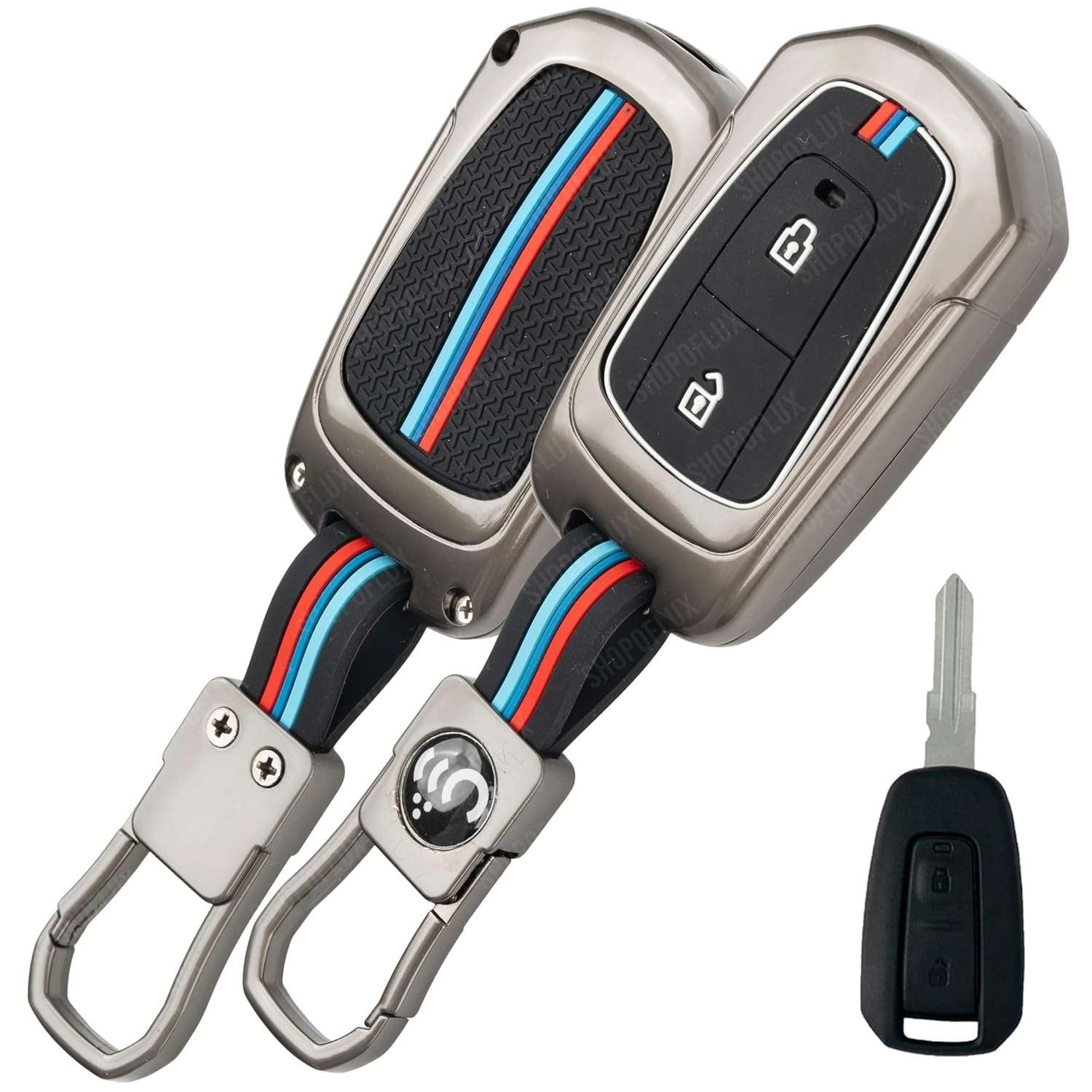 SHOPOFLUX Metal Key Cover Compatible for Tata Vista, Manza, Indica, Indigo 2 Button Key