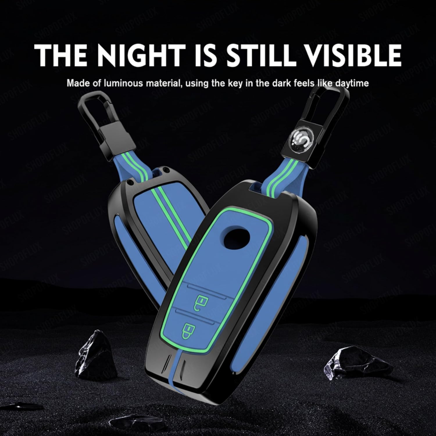 SHOPOFLUX Metal Key Cover Compatible with Toyota Innova Crysta, Hilux, Invicto 2 Button Smart Only (Metal Blue Silicone) Shopoflux