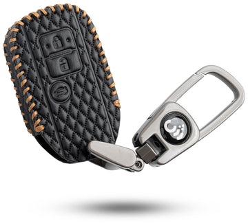 SHOPOFLUX Leather Key Cover Compatible with Suzuki Dzire | Ertiga 3 Button Smart Key (Black) (Pack 1)